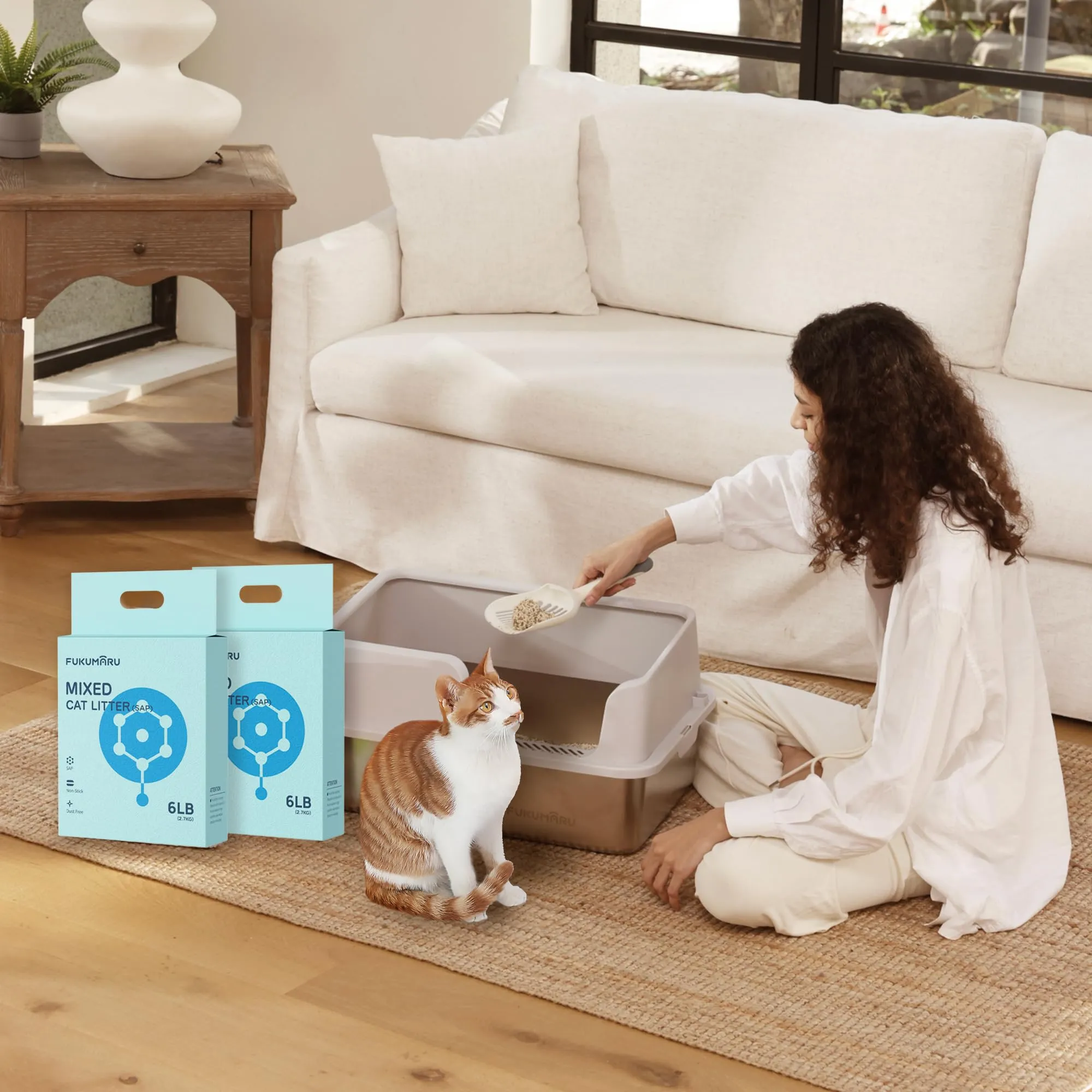 FUKUMARU Lettiera per Gatti al Tofu Biodegradabile-24l / 10,8kg, Super Assorbimento (Risparmio 10%+), Lettiera Agglomerante Rapido, Senza Polvere, Durata Prolungata, Controllo Odori Intensivo. - immagine 8