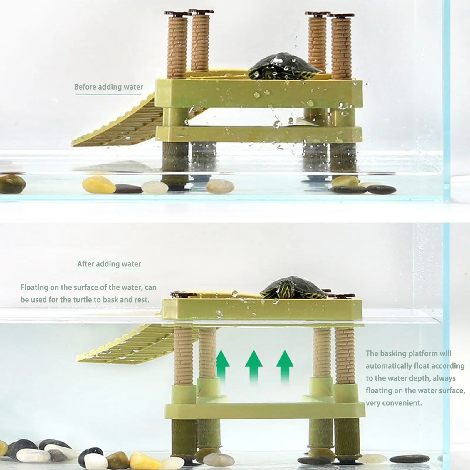QeeHeng Piattaforma Galleggiante per Tartarughe, Piattaforma Galleggiante per Crogiolarsi, Piattaforma per Crogiolarsi per Tartarughe con Scala, Habitat per Tartarughe, Accessori per Acquari(Grande) - immagine 2