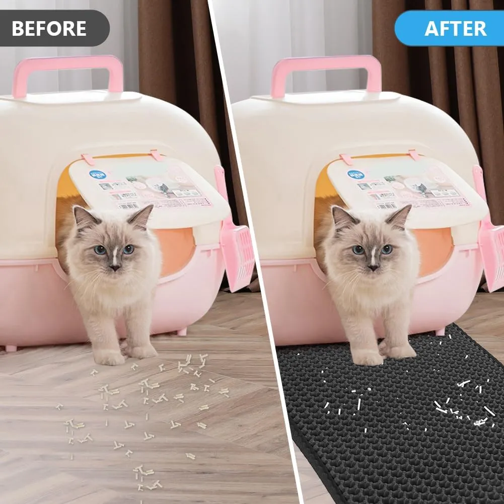 Adiwo Tappetino Lettiera Gatto, 45 x 30 cm Tappetino per Lettiera Gatti Impermeabile Doppio Strato, Grandi Fori Tappetino Gatto Lettiera, Design a Nido d'Ape, Antiscivolo e Facile da Pulire - immagine 6