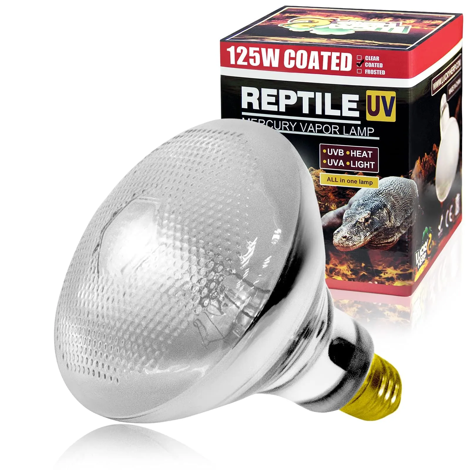 LUCKY HERP UVA UVB Lampada riscaldante per terrario, E27 Lampada UVB per rettili Terrario 125W, D3 UV Lampada Spot per riscaldamento per tartaruga, barbato, lucertola, geco - immagine 1