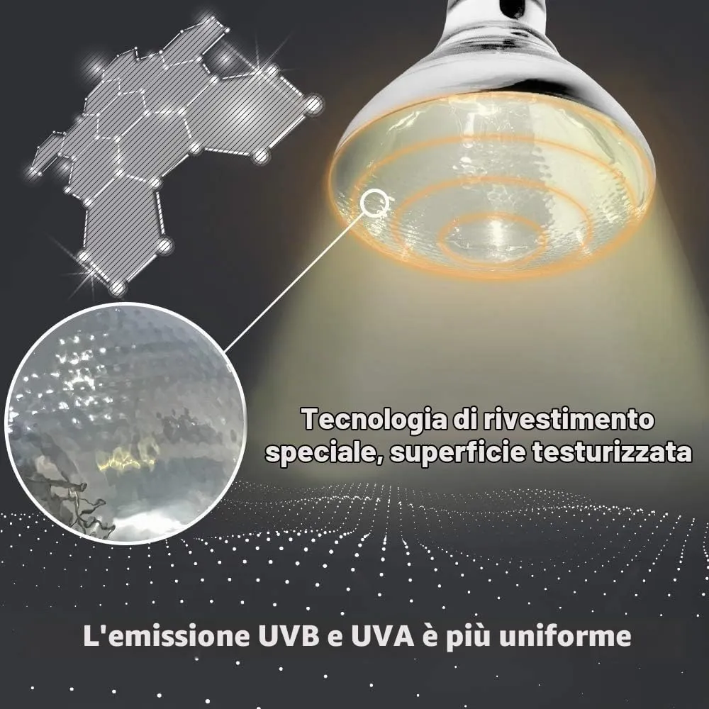 LUCKY HERP UVA UVB Lampada riscaldante per terrario, E27 Lampada UVB per rettili Terrario 125W, D3 UV Lampada Spot per riscaldamento per tartaruga, barbato, lucertola, geco - immagine 3