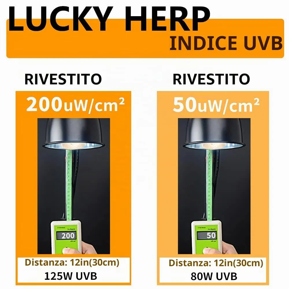 LUCKY HERP UVA UVB Lampada riscaldante per terrario, E27 Lampada UVB per rettili Terrario 125W, D3 UV Lampada Spot per riscaldamento per tartaruga, barbato, lucertola, geco - immagine 4