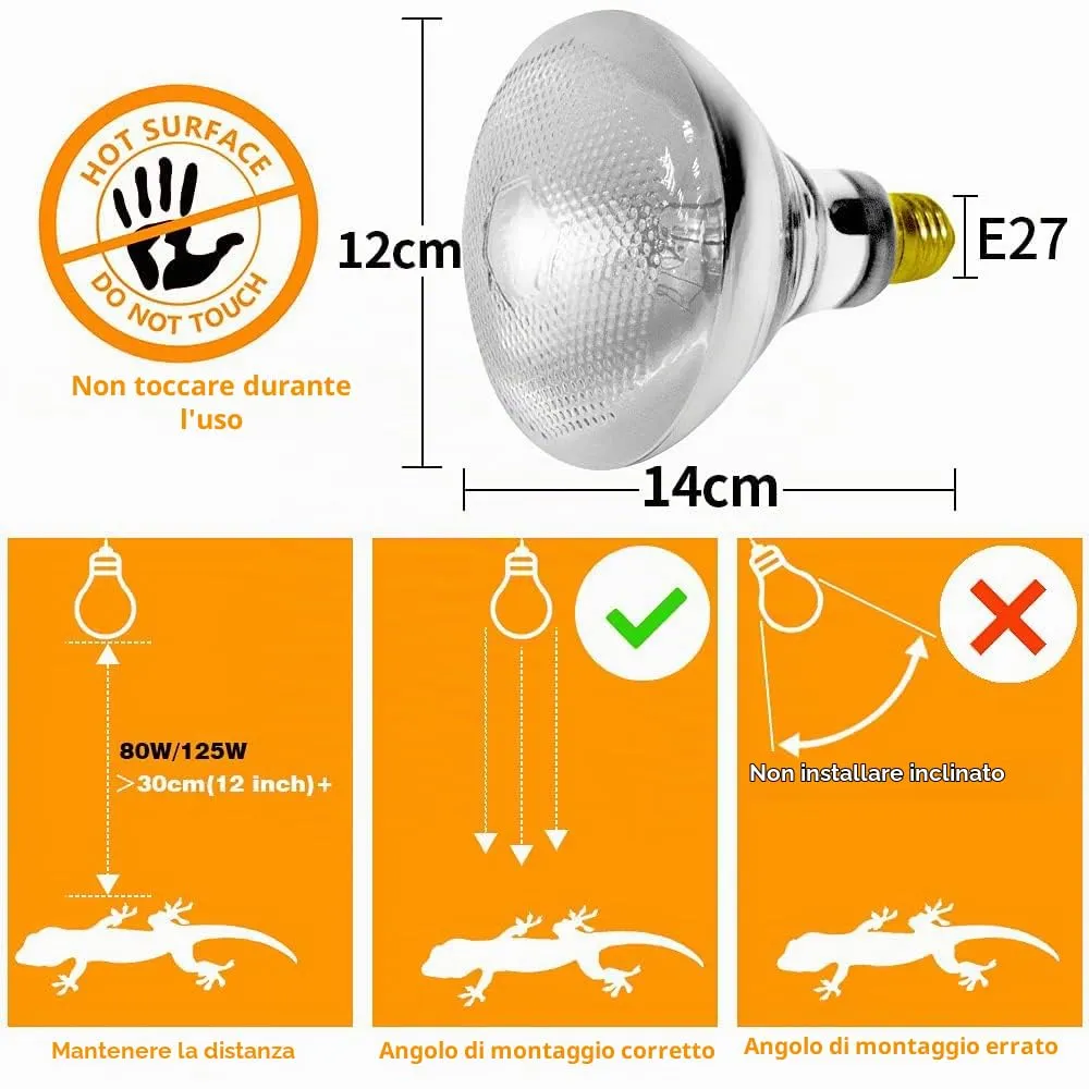 LUCKY HERP UVA UVB Lampada riscaldante per terrario, E27 Lampada UVB per rettili Terrario 125W, D3 UV Lampada Spot per riscaldamento per tartaruga, barbato, lucertola, geco - immagine 5