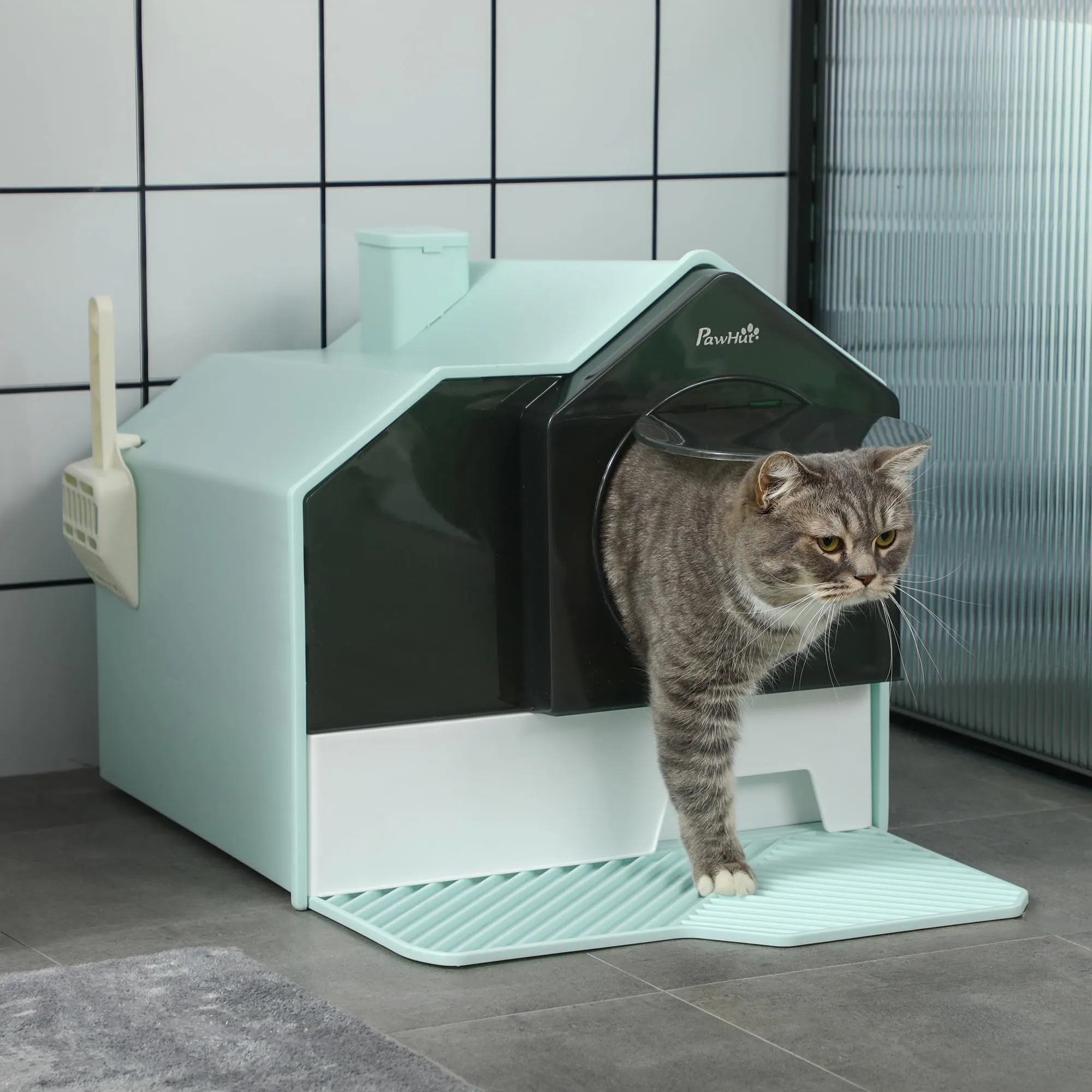 PawHut Lettiera per Gatti Chiusa Vassoio Estraibile 47x45x42cm Azzurra - immagine 2