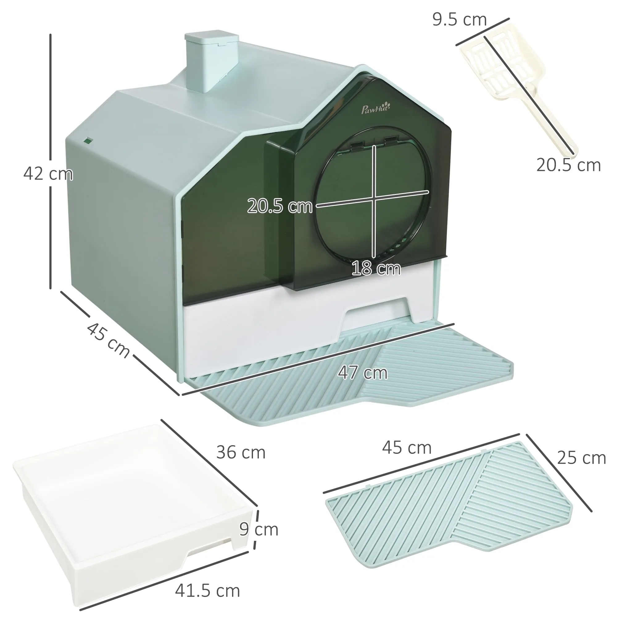 PawHut Lettiera per Gatti Chiusa Vassoio Estraibile 47x45x42cm Azzurra - immagine 3