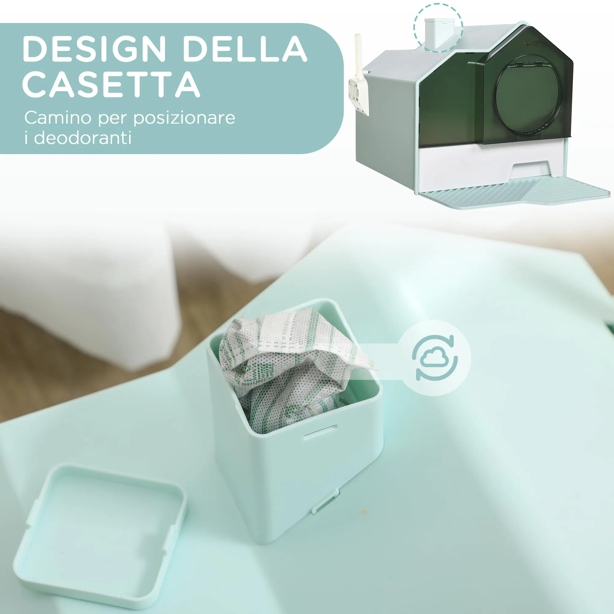 PawHut Lettiera per Gatti Chiusa Vassoio Estraibile 47x45x42cm Azzurra - immagine 4