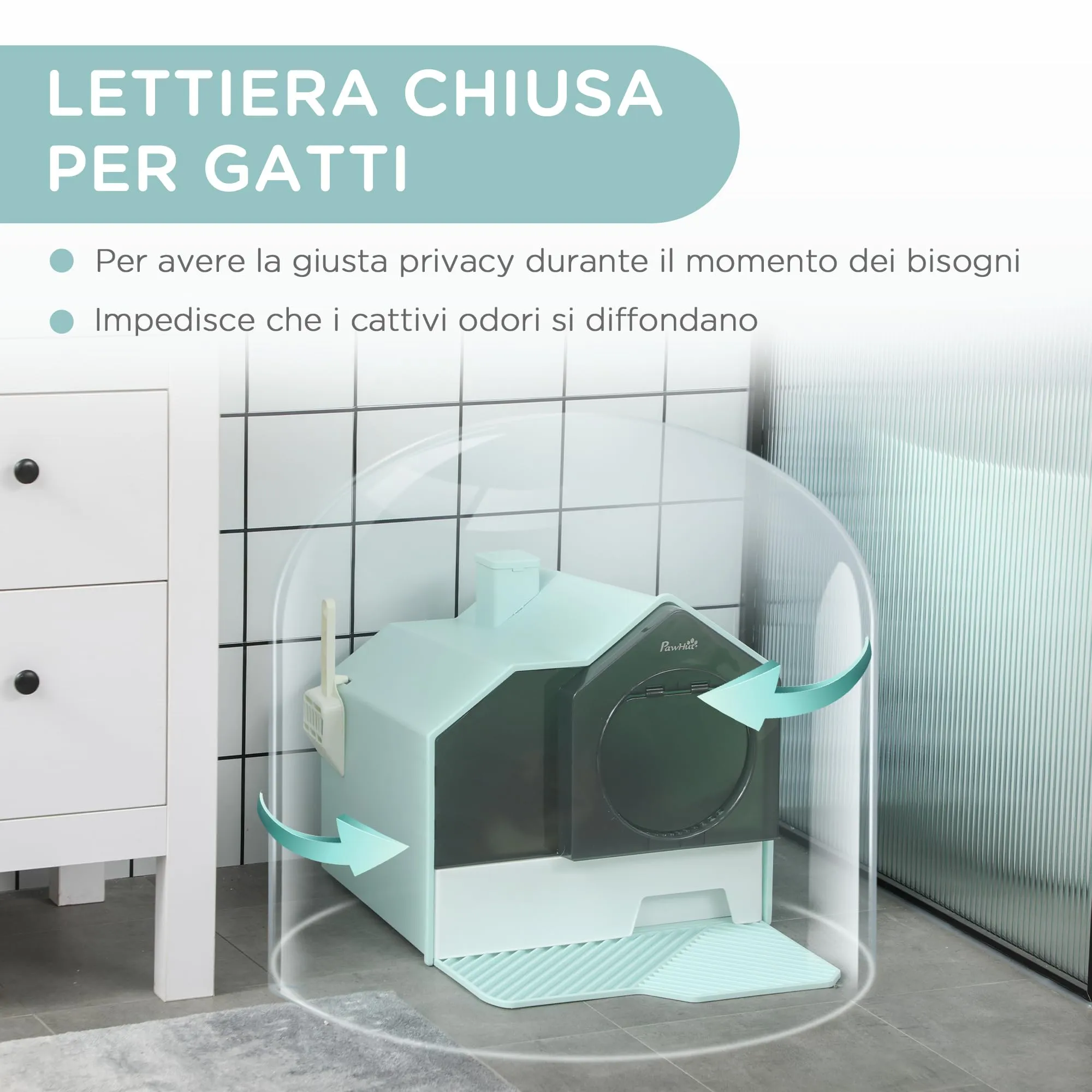 PawHut Lettiera per Gatti Chiusa Vassoio Estraibile 47x45x42cm Azzurra - immagine 6