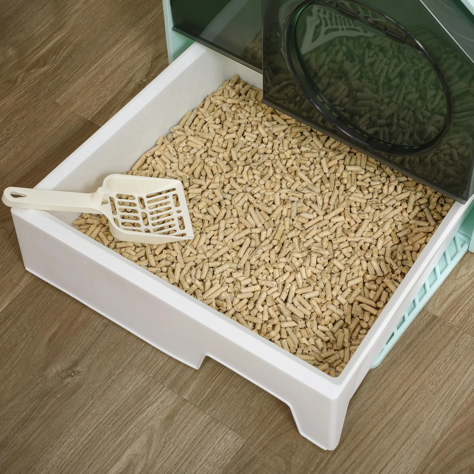 PawHut Lettiera per Gatti Chiusa Vassoio Estraibile 47x45x42cm Azzurra - immagine 8