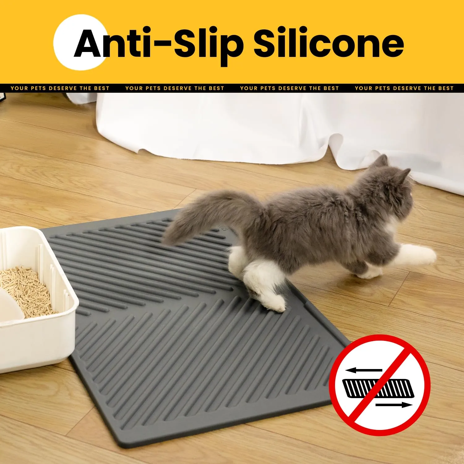 Conlun Silicone Tappetino Lettiera Gatto,Impermeabile Gomma, 60x38cm,Grigio - immagine 2