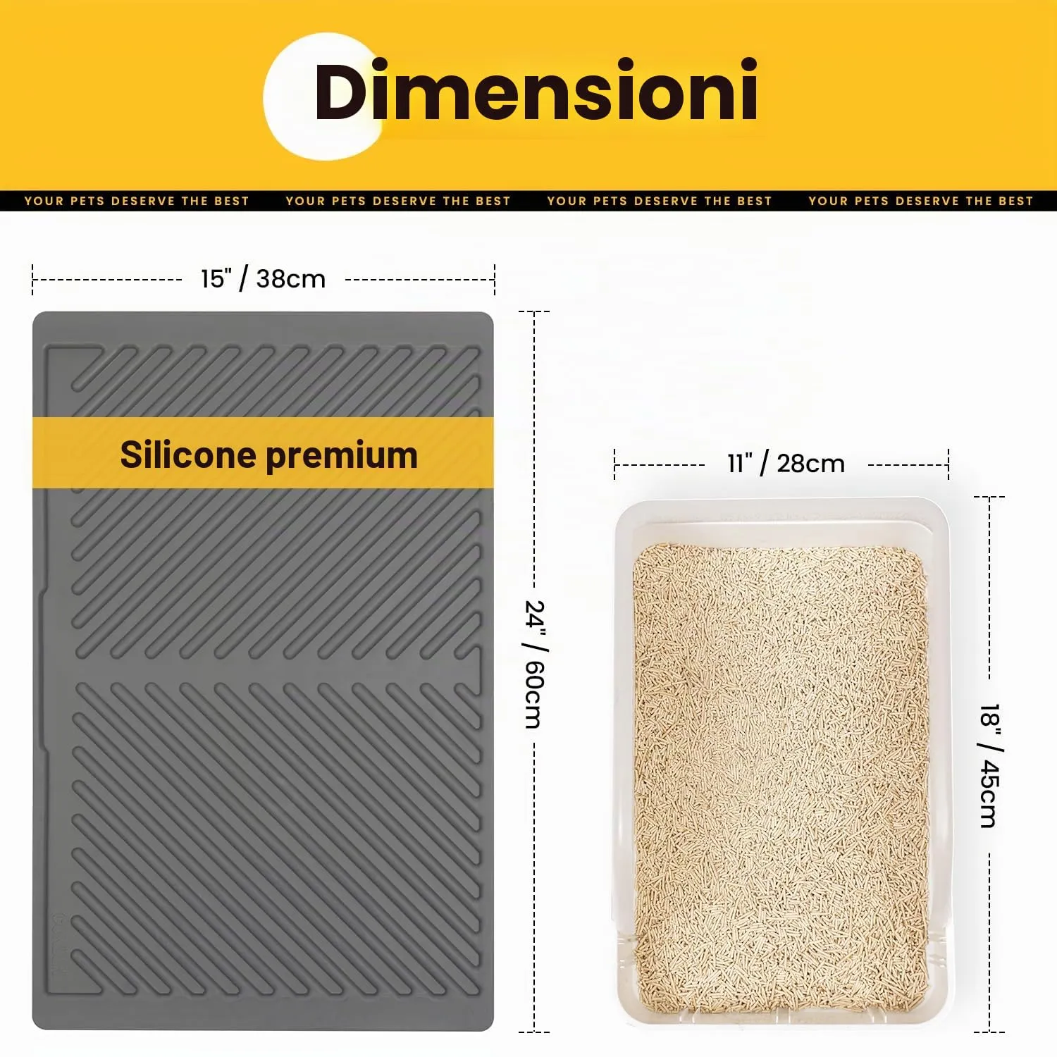 Conlun Silicone Tappetino Lettiera Gatto,Impermeabile Gomma, 60x38cm,Grigio - immagine 5