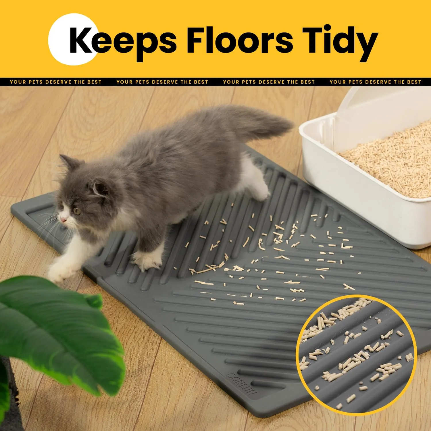 Conlun Silicone Tappetino Lettiera Gatto,Impermeabile Gomma, 60x38cm,Grigio - immagine 6