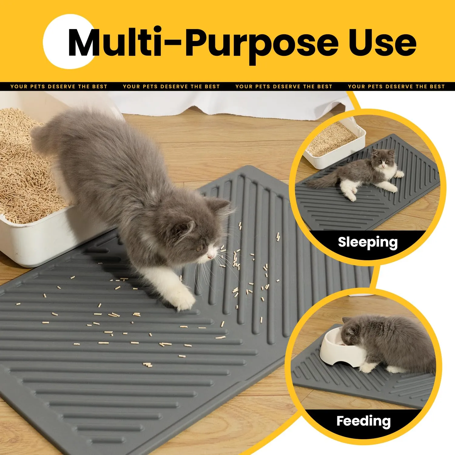 Conlun Silicone Tappetino Lettiera Gatto,Impermeabile Gomma, 60x38cm,Grigio - immagine 9