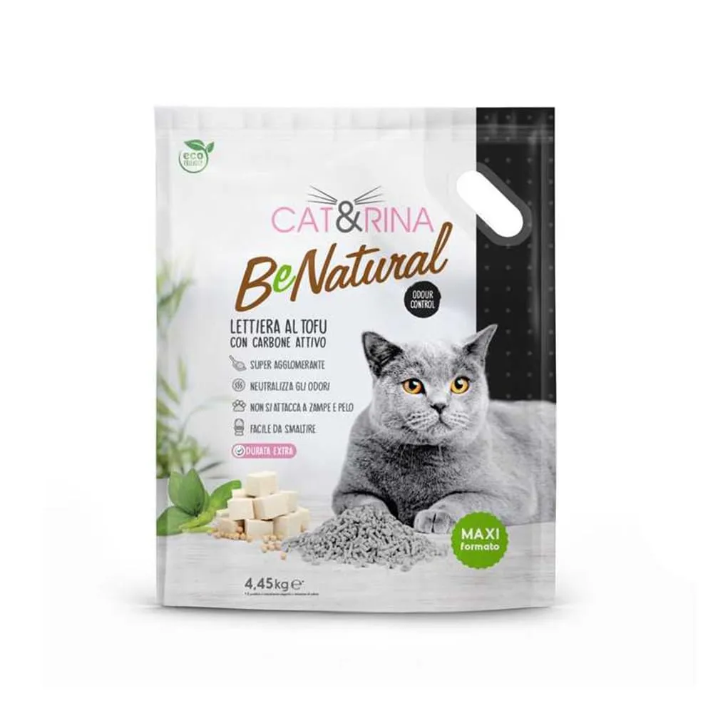 Cat&Rina BeNatural, lettiera per gatti al tofu da 10 l Agglomerante e Vegetale. Fino a 60 giorni di utilizzo. Si smaltisce nell'organico o nel wc. Sabbia gatti anti odore Carboni Attivi - immagine 1