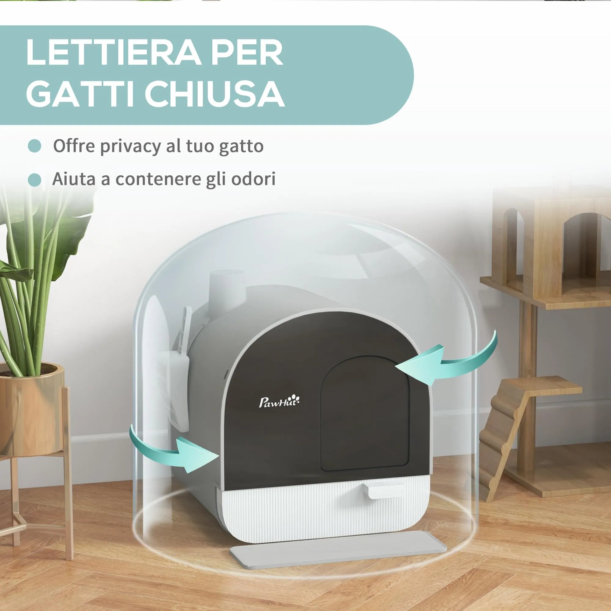 PawHut Lettiera per Gatti Chiusa, Vassoio Estraibile, Grigio Nero - immagine 5