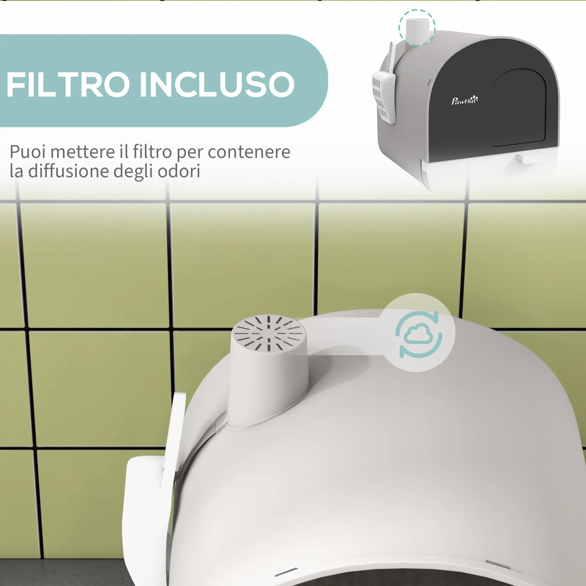 PawHut Lettiera per Gatti Chiusa, Vassoio Estraibile, Grigio Nero - immagine 6