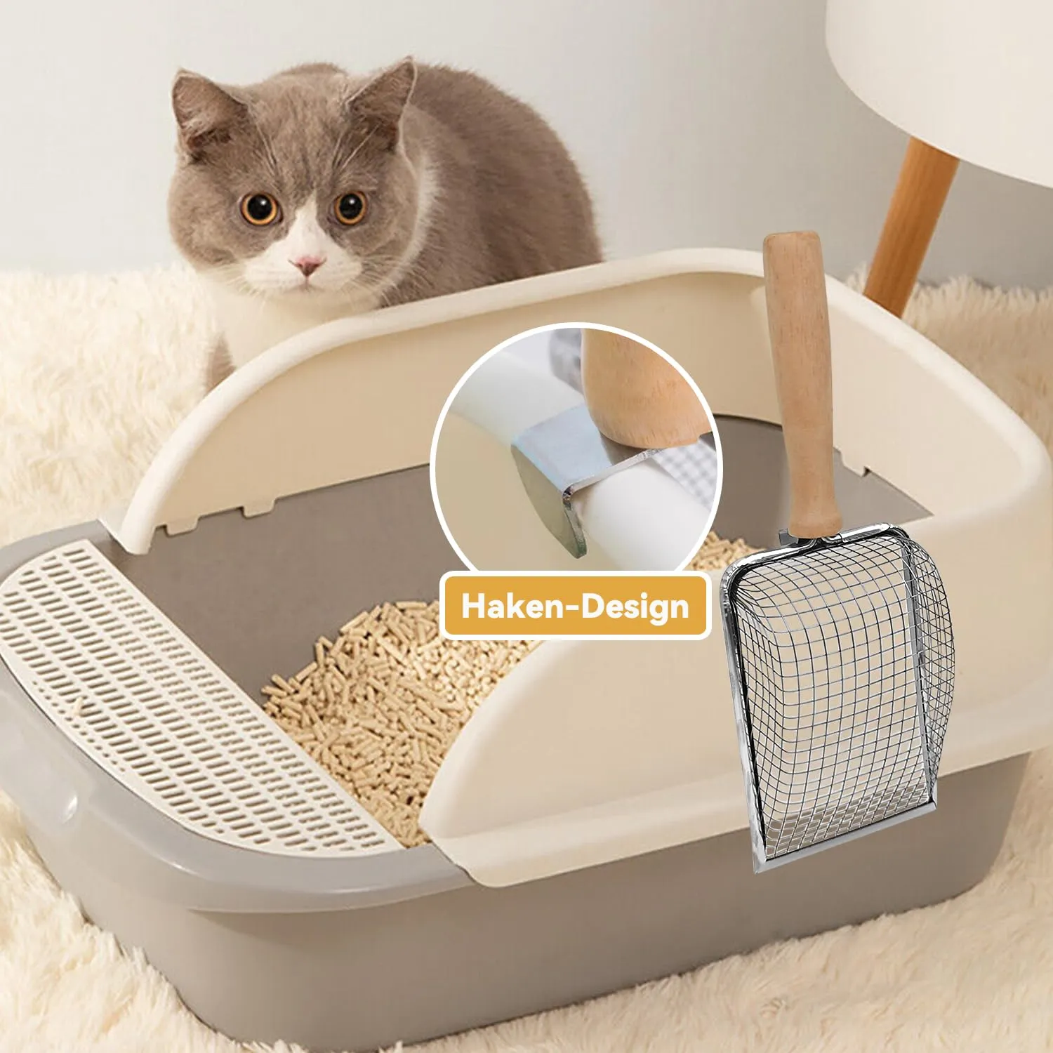 Fhintory Paletta per Lettiera Gatto, Paletta Lettiera Gatto Metallo con Manico in Legno, Distanza dei Fori 5 mm, Paletta per Lettiera Gattoper Maggior Parte dei Ti pi Lettiera Gatti - immagine 6