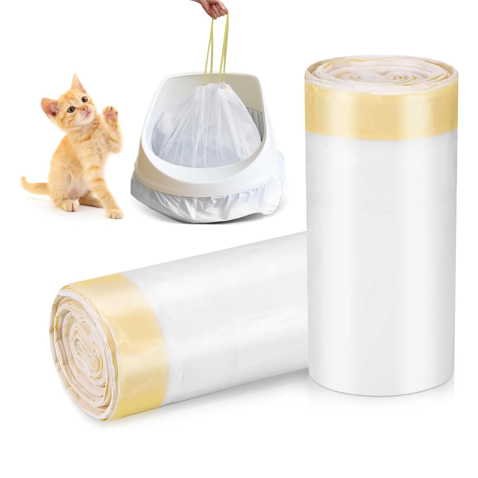 Zocipro 40Pcs Sacchetti per Lettiera Gatto 79x45cm, Foderine a Prova di Perdite con Coulisse, Biodegradabile, Antistrappo per Lettiera Autopulente - immagine 1