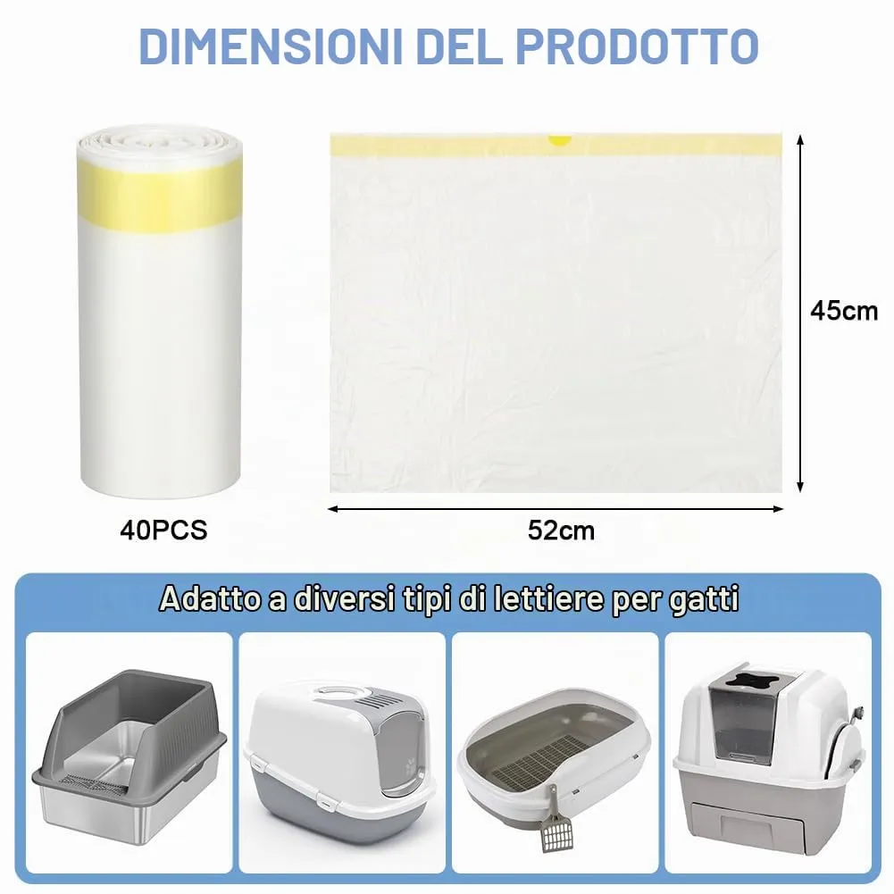 Adiwo Sacchetti Lettiera Gatto, 40 pezzi Sacchetti per Escrementi per Gatti con Coulisse Sacchi Resistenti ai Graffi 52x45cm con Maniglia per il Trasporto, Durevole, Resistente agli Strappi - immagine 2