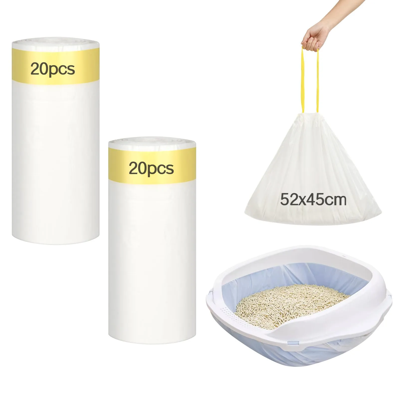 Adiwo Sacchetti Lettiera Gatto, 40 pezzi Sacchetti per Escrementi per Gatti con Coulisse Sacchi Resistenti ai Graffi 52x45cm con Maniglia per il Trasporto, Durevole, Resistente agli Strappi - immagine 8