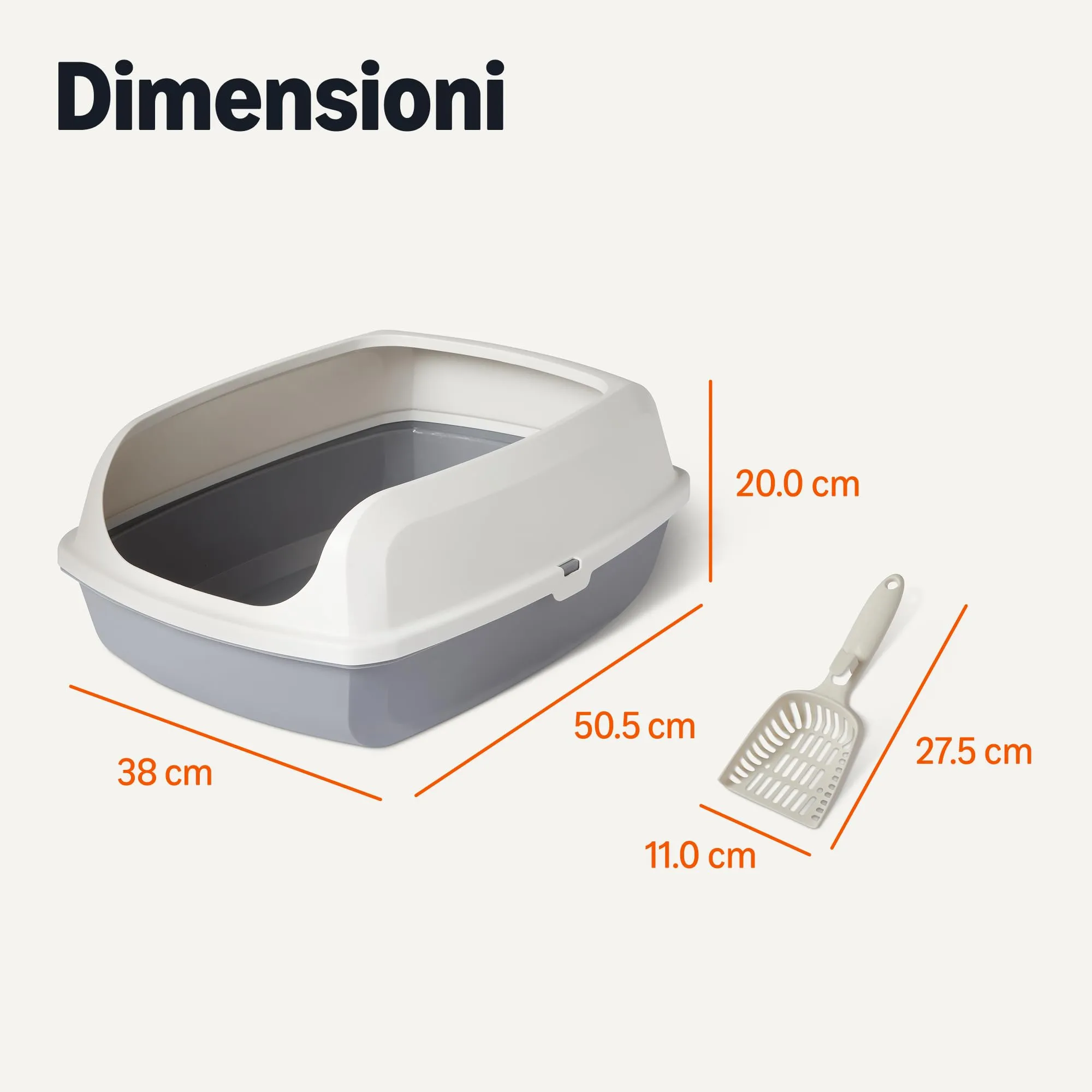 Amazon Basics - Lettiera per Gatti Alta e Aperta, Facile da Pulire, con Paletta, Bianco/Grigio, 50,5cm x 38,0cm x 20,0cm - immagine 5