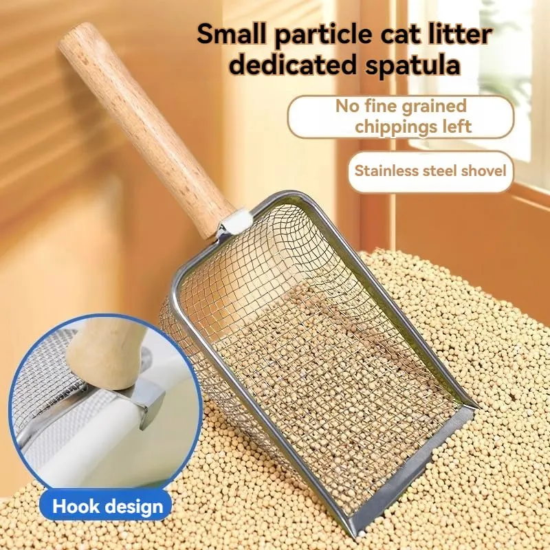 Nokwocy Paletta per lettiera per Gatti, Paletta per lettiera con Manico in Legno, Paletta per lettiera in Metallo a 4mm di porosità, Paletta per lettiera per Gatti (Wood) - immagine 4