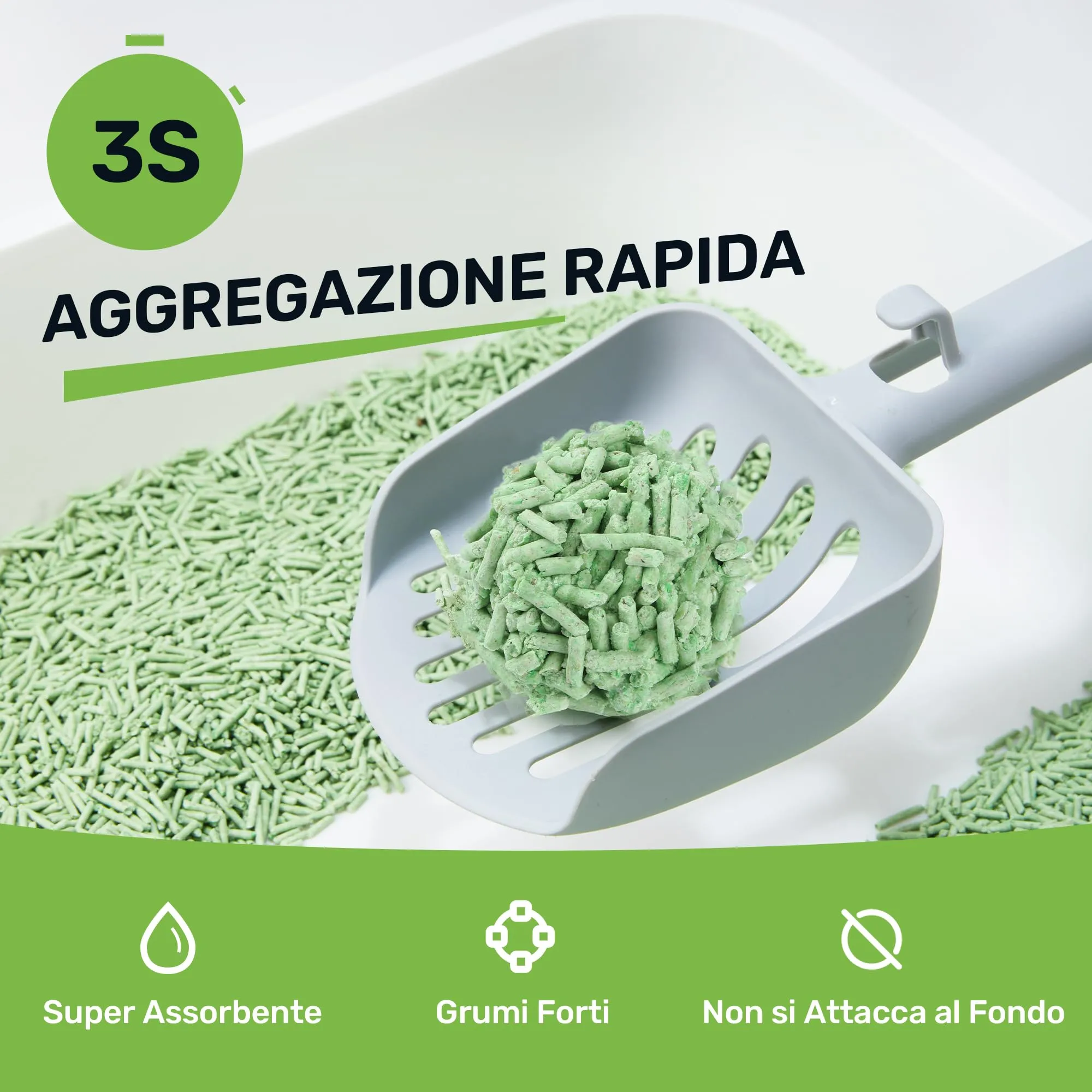 FUKUMARU Lettiera per Gatti al Tofu 10,8 kg - Lettiera Agglomerante per Gatti, Controllo degli Odori con Aroma di Tè Verde, Senza Polvere e Facile da Agglomerare, Smaltibile nel WC. - immagine 5