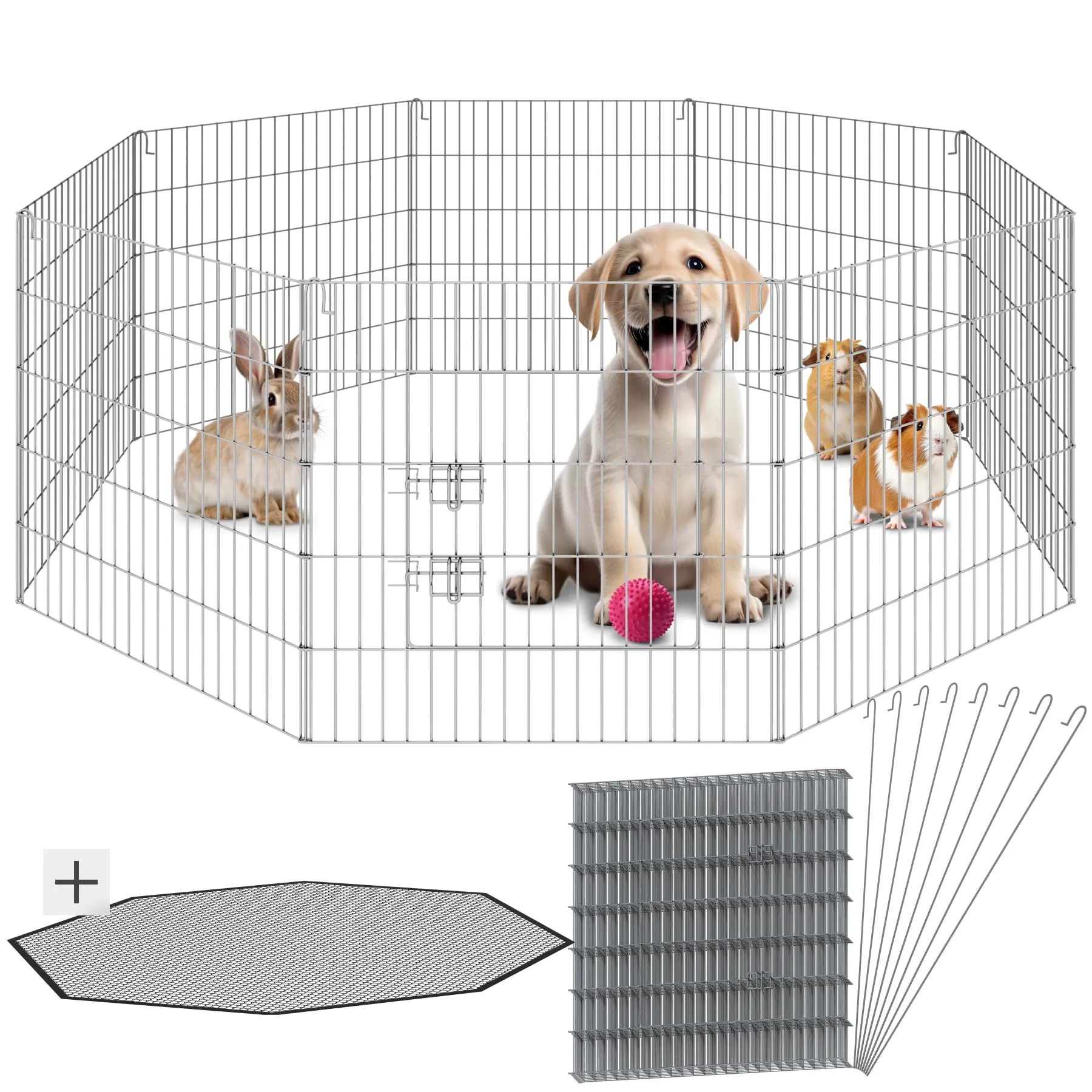 tectake® Recinto per Animali con Rete di Sicurezza, Grande Porta con Chiusura, Montaggio ad Incastro, Conservazione Salvaspazio, Protezione da Aperture Accidentali e Intrusi - Ø 145cm, Nero - immagine 1