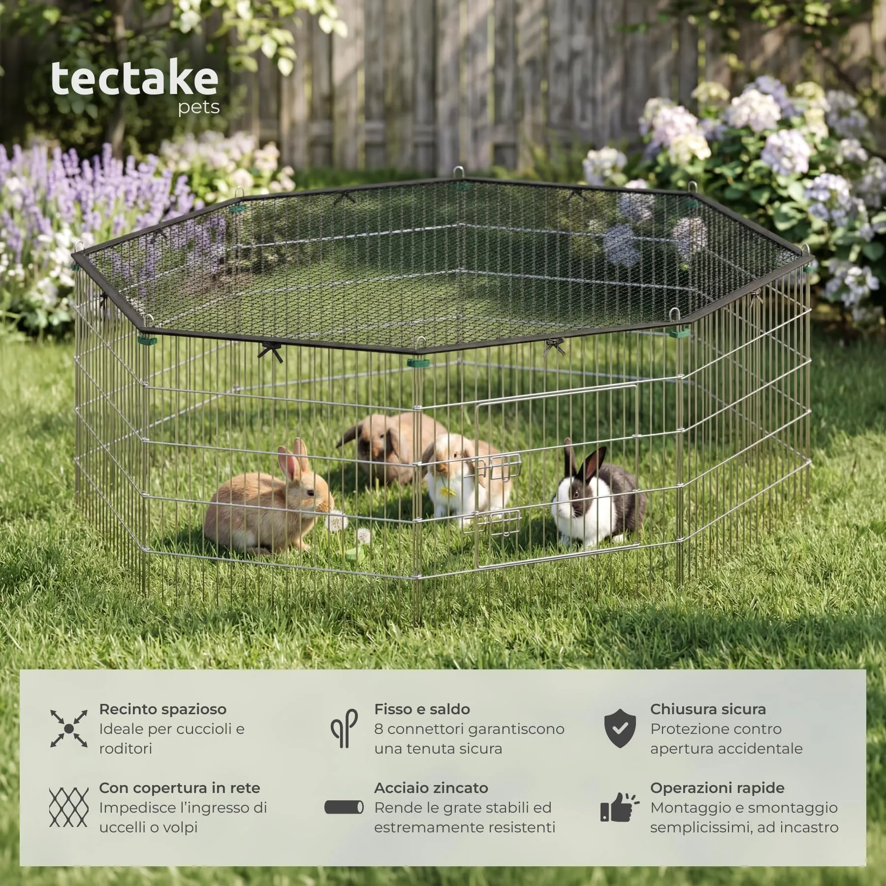 tectake® Recinto per Animali con Rete di Sicurezza, Grande Porta con Chiusura, Montaggio ad Incastro, Conservazione Salvaspazio, Protezione da Aperture Accidentali e Intrusi - Ø 145cm, Nero - immagine 2