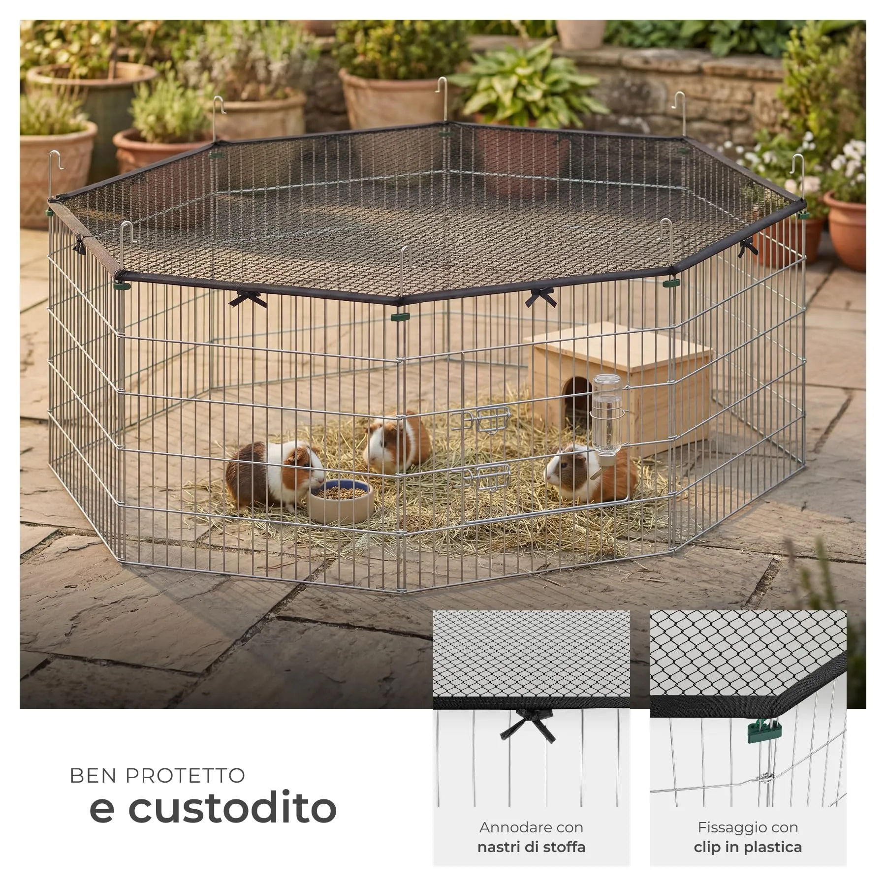 tectake® Recinto per Animali con Rete di Sicurezza, Grande Porta con Chiusura, Montaggio ad Incastro, Conservazione Salvaspazio, Protezione da Aperture Accidentali e Intrusi - Ø 145cm, Nero - immagine 3
