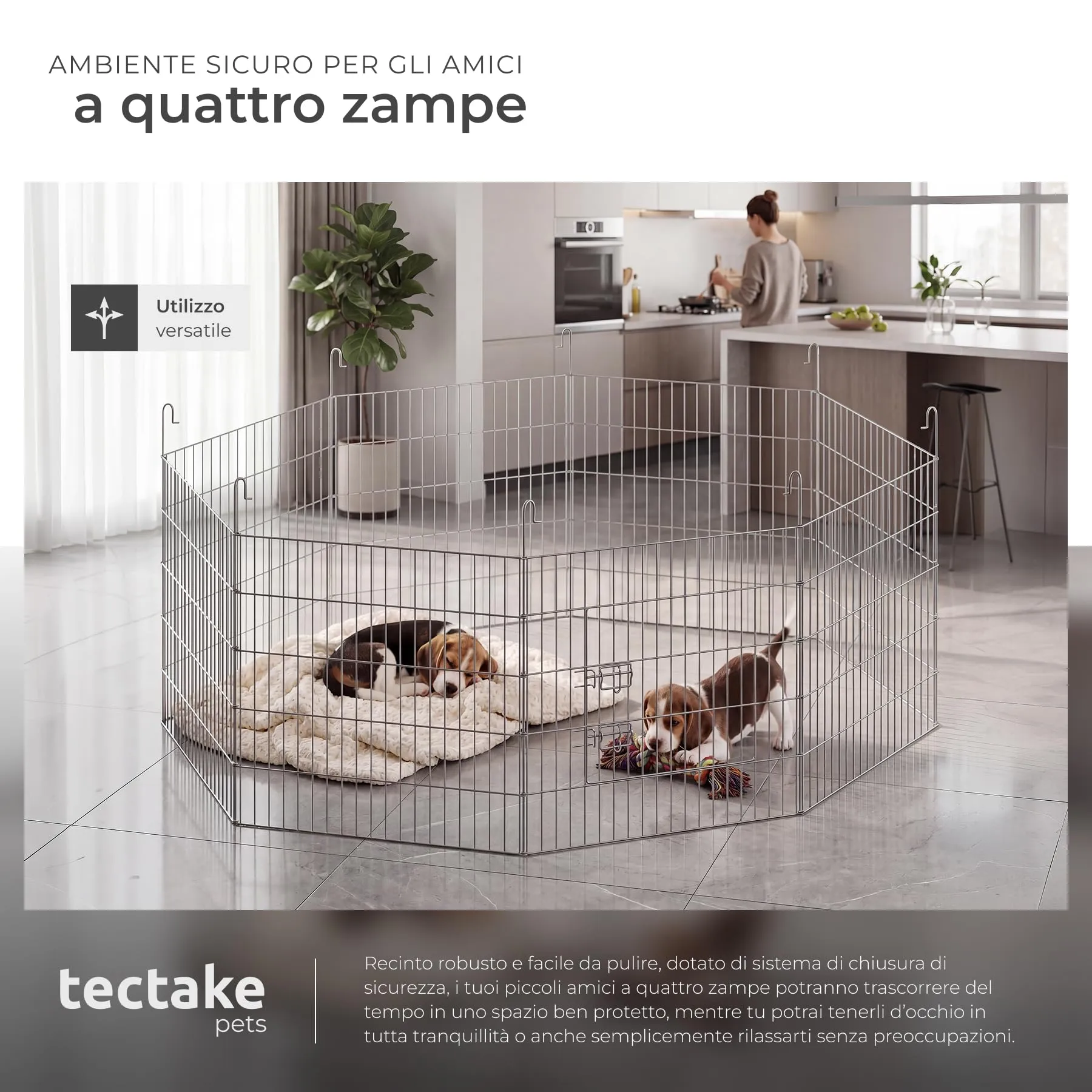 tectake® Recinto per Animali con Rete di Sicurezza, Grande Porta con Chiusura, Montaggio ad Incastro, Conservazione Salvaspazio, Protezione da Aperture Accidentali e Intrusi - Ø 145cm, Nero - immagine 4