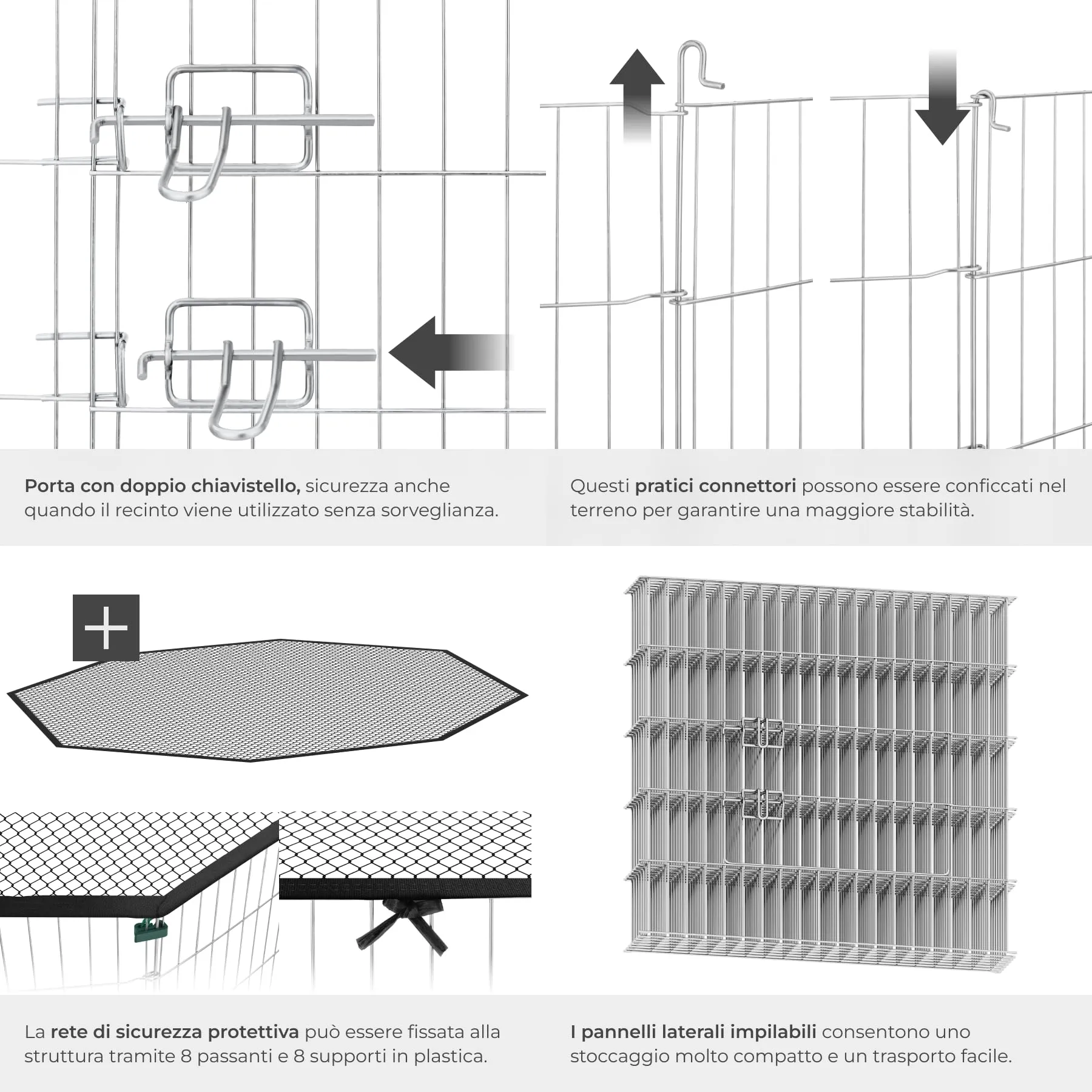 tectake® Recinto per Animali con Rete di Sicurezza, Grande Porta con Chiusura, Montaggio ad Incastro, Conservazione Salvaspazio, Protezione da Aperture Accidentali e Intrusi - Ø 145cm, Nero - immagine 5