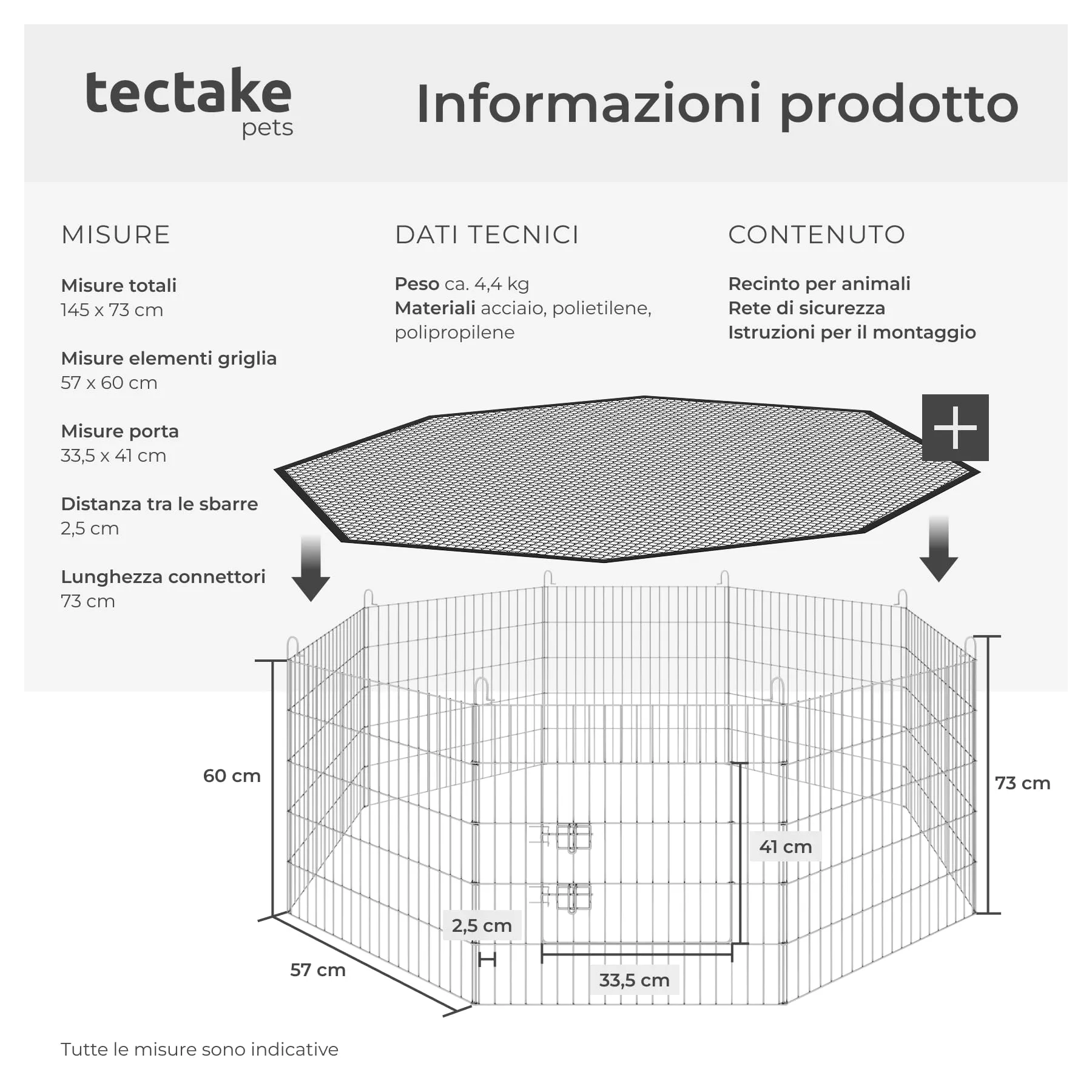 tectake® Recinto per Animali con Rete di Sicurezza, Grande Porta con Chiusura, Montaggio ad Incastro, Conservazione Salvaspazio, Protezione da Aperture Accidentali e Intrusi - Ø 145cm, Nero - immagine 6