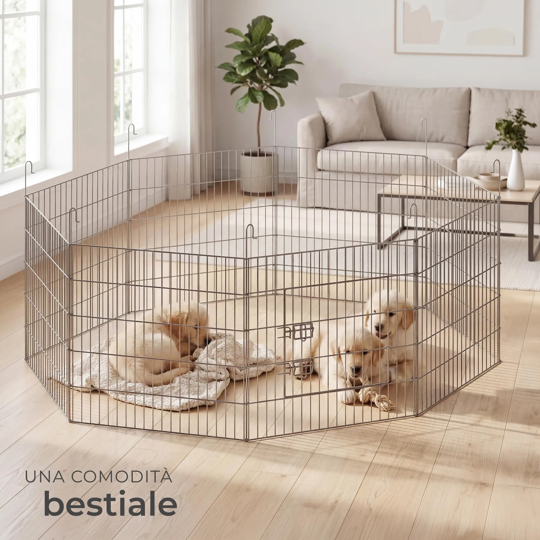 tectake® Recinto per Animali con Rete di Sicurezza, Grande Porta con Chiusura, Montaggio ad Incastro, Conservazione Salvaspazio, Protezione da Aperture Accidentali e Intrusi - Ø 145cm, Nero - immagine 7
