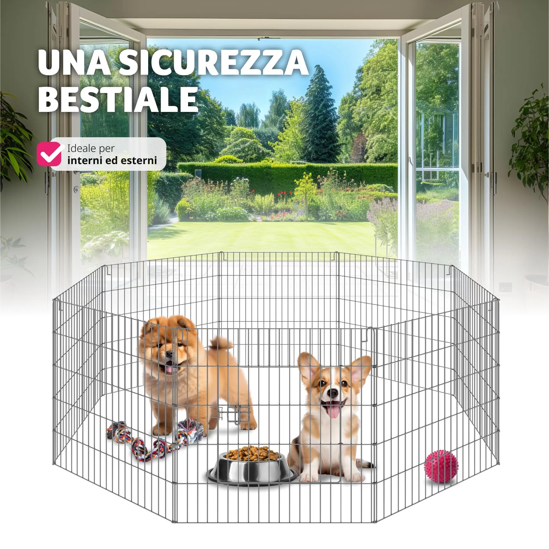 tectake® Recinto per Animali con Rete di Sicurezza, Grande Porta con Chiusura, Montaggio ad Incastro, Conservazione Salvaspazio, Protezione da Aperture Accidentali e Intrusi - Ø 145cm, Nero - immagine 8