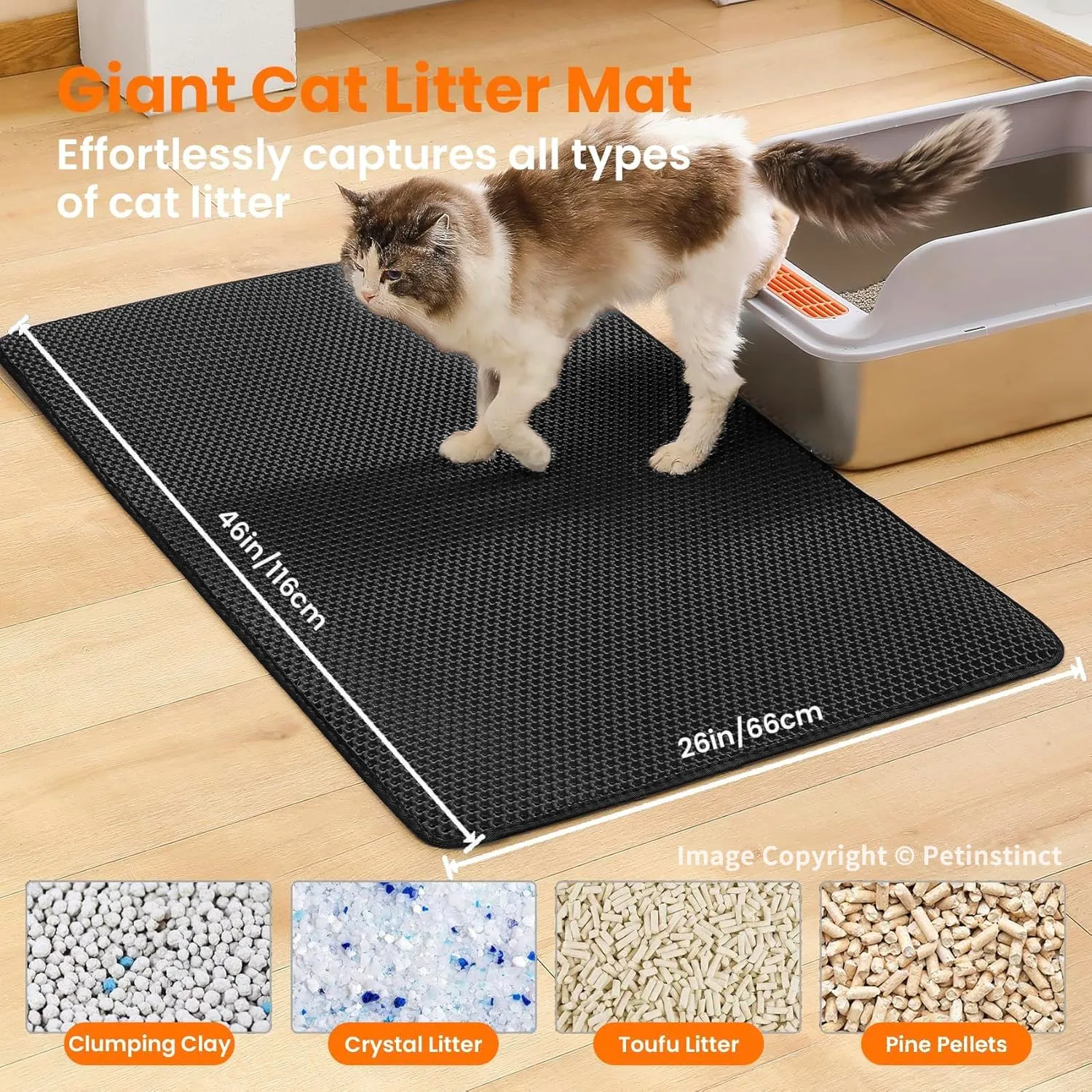Petinstinct Tappetino Jumbo per Lettiera Gatto, Design Nido d'Ape 2 Strati - immagine 2