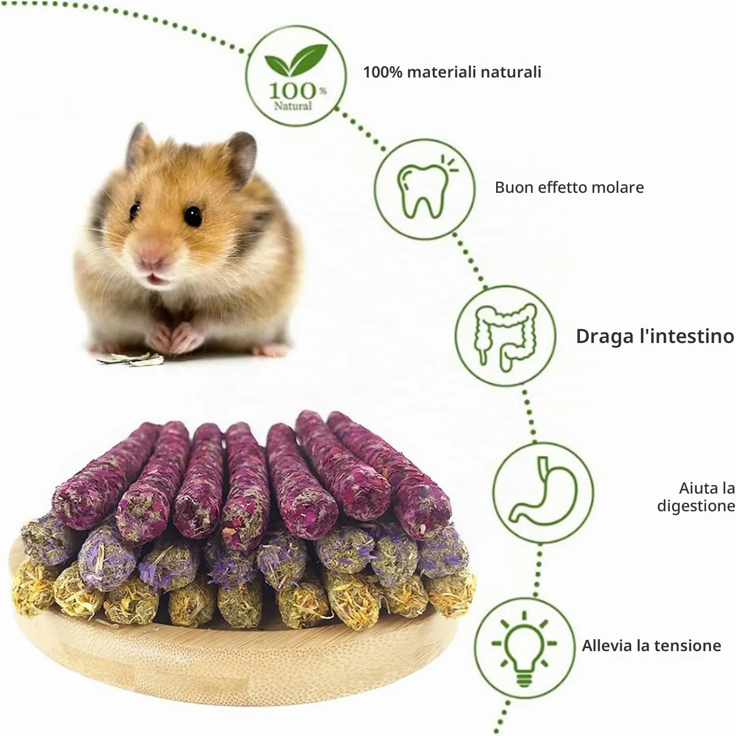 AMSGANK Giocattoli da Masticare per Conigli, Giochi Coniglio Nano Giochi Bastoncini di Fieno con Petali Giocattoli Molari Naturali per Porcellini d'India, Conigli, Criceti, Cincillà - immagine 3