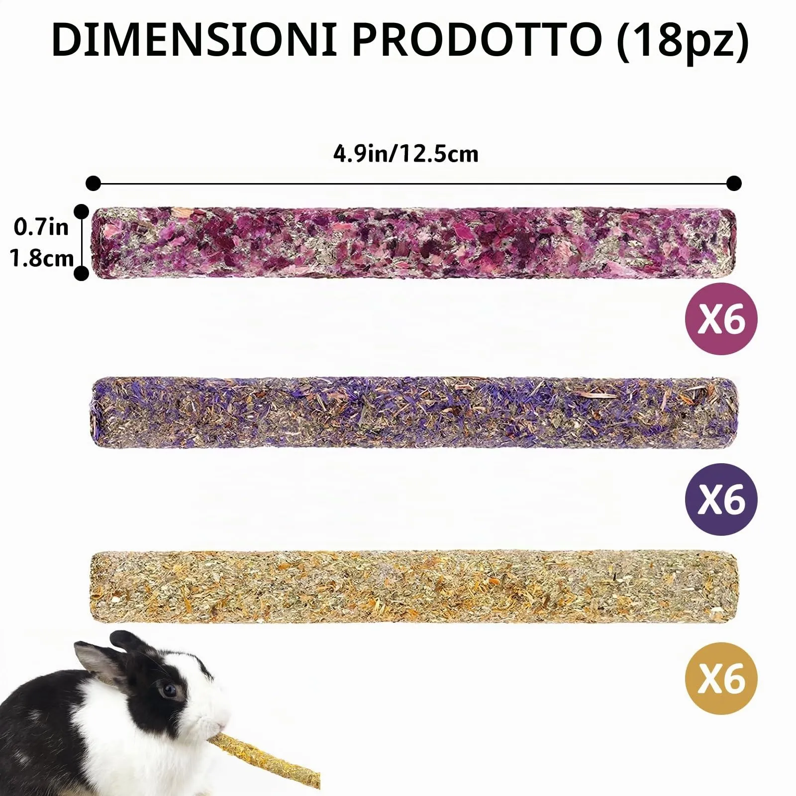 AMSGANK Giocattoli da Masticare per Conigli, Giochi Coniglio Nano Giochi Bastoncini di Fieno con Petali Giocattoli Molari Naturali per Porcellini d'India, Conigli, Criceti, Cincillà - immagine 4