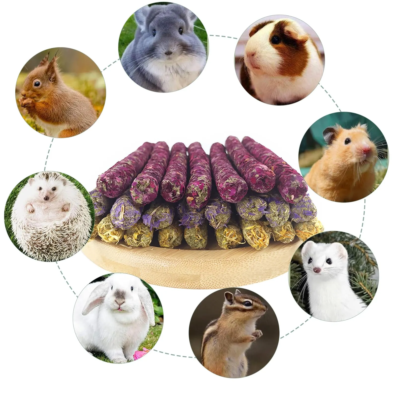 AMSGANK Giocattoli da Masticare per Conigli, Giochi Coniglio Nano Giochi Bastoncini di Fieno con Petali Giocattoli Molari Naturali per Porcellini d'India, Conigli, Criceti, Cincillà - immagine 5