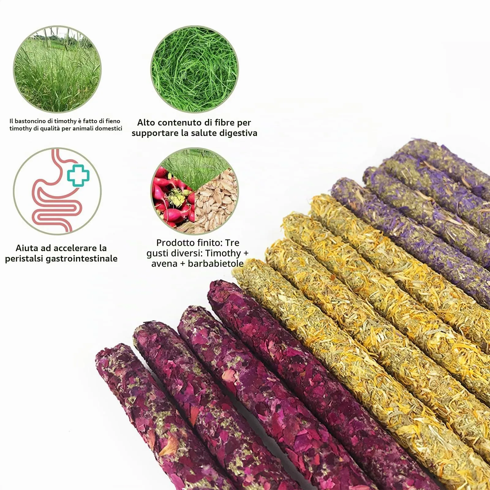 AMSGANK Giocattoli da Masticare per Conigli, Giochi Coniglio Nano Giochi Bastoncini di Fieno con Petali Giocattoli Molari Naturali per Porcellini d'India, Conigli, Criceti, Cincillà - immagine 6