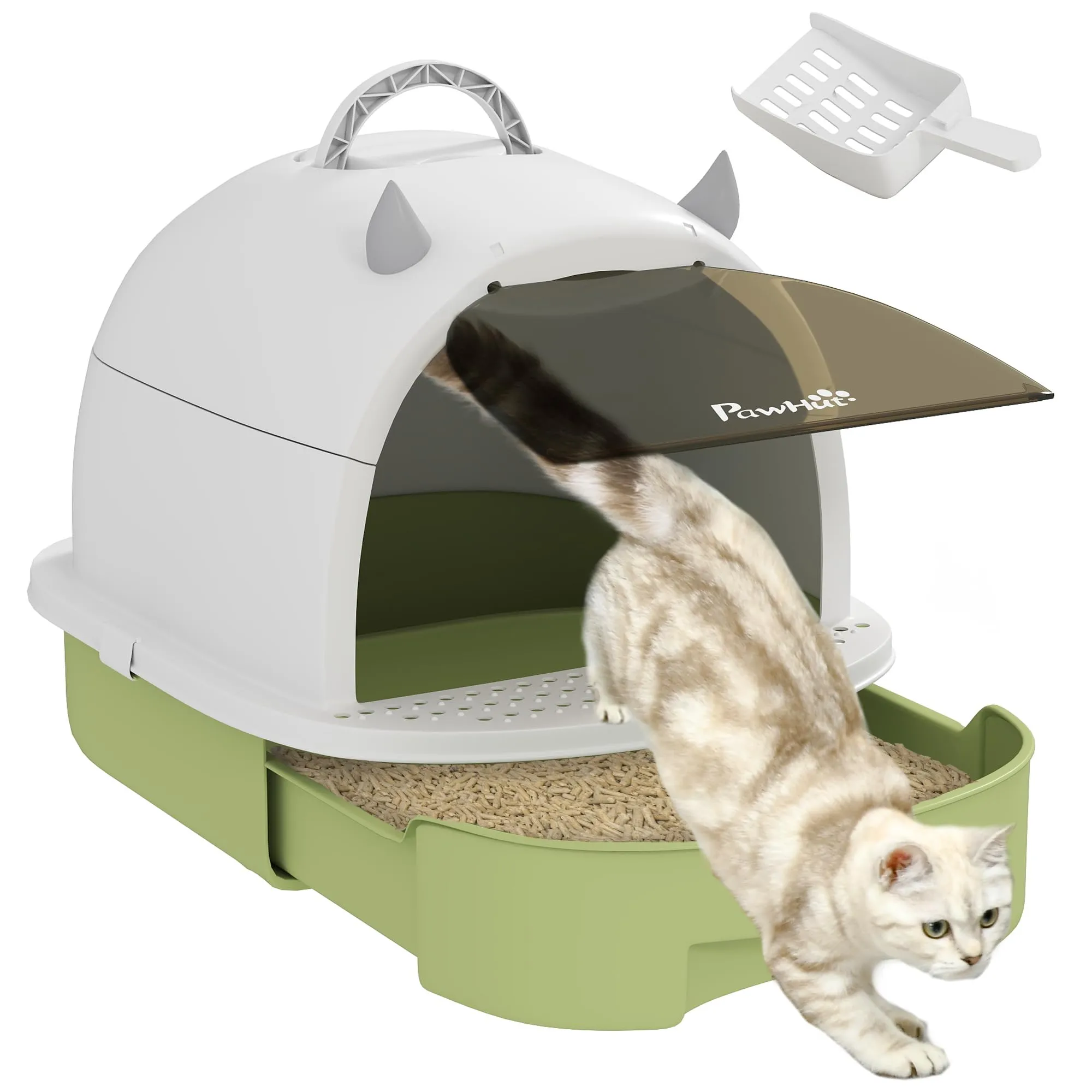 PawHut Lettiera per Gatti Chiusa con Vassoio Estraibile Maniglia Verde - immagine 1