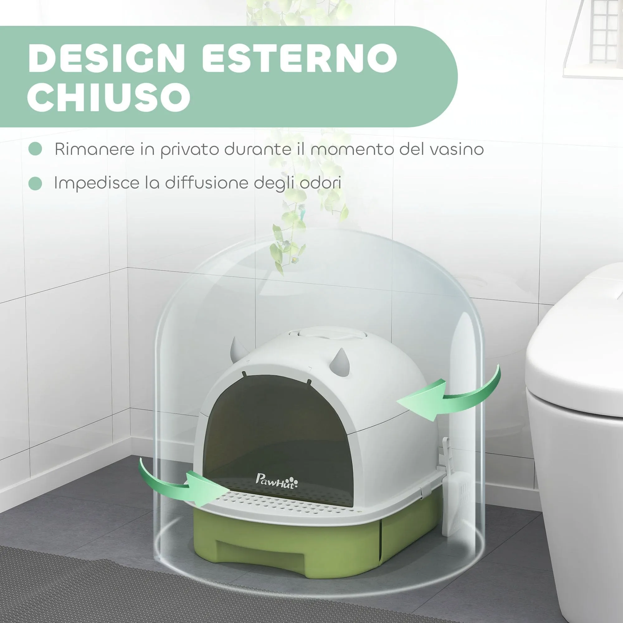 PawHut Lettiera per Gatti Chiusa con Vassoio Estraibile Maniglia Verde - immagine 3