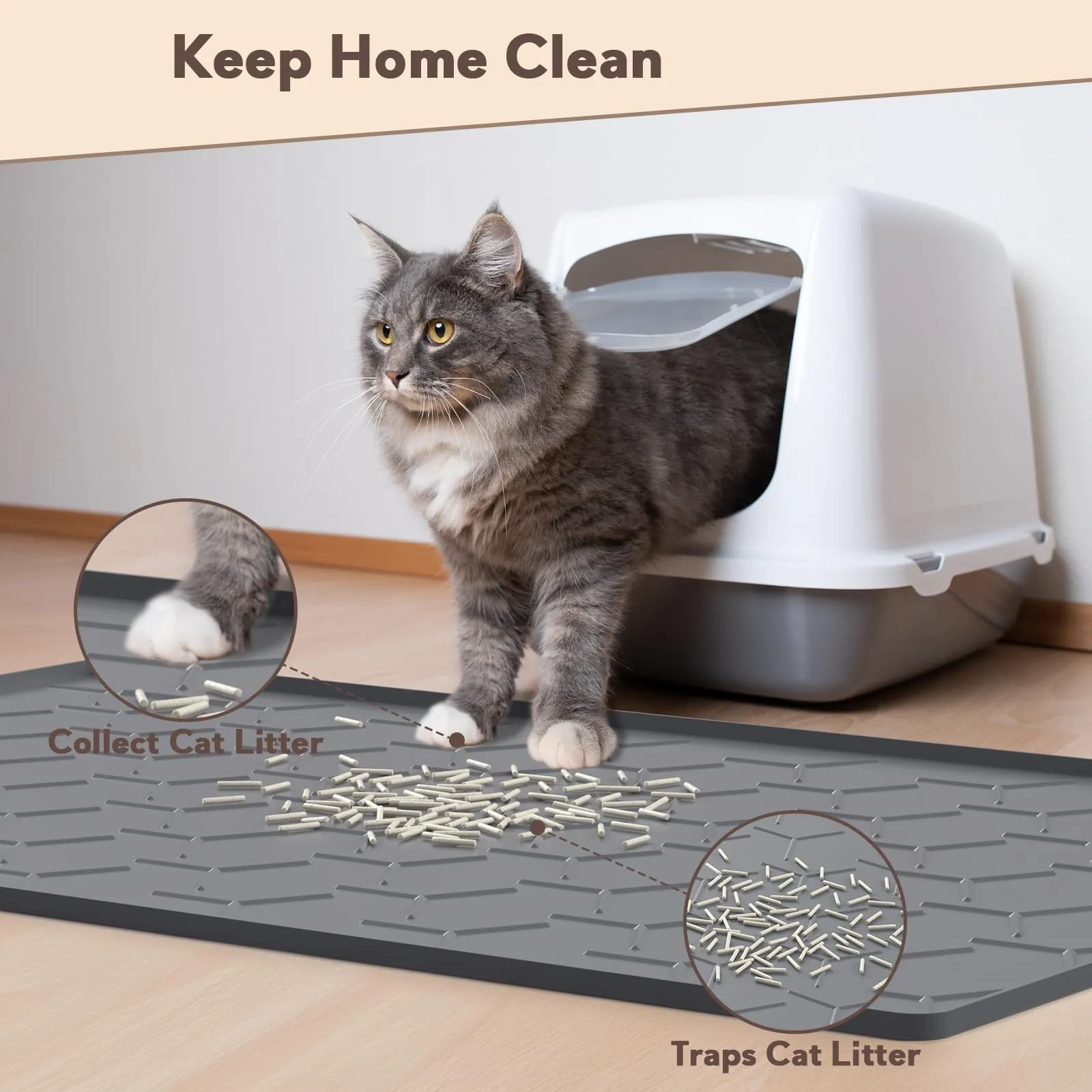 Garoopion Tappetino Lettiera Gatto Silicone, XXL 102x71cm, Grigio Scuro - immagine 3