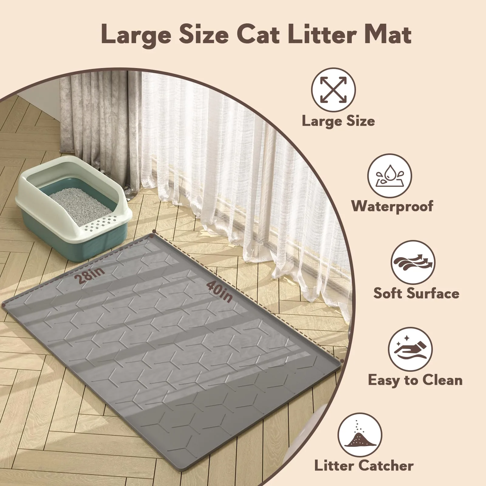 Garoopion Tappetino Lettiera Gatto Silicone, XXL 102x71cm, Grigio Scuro - immagine 5