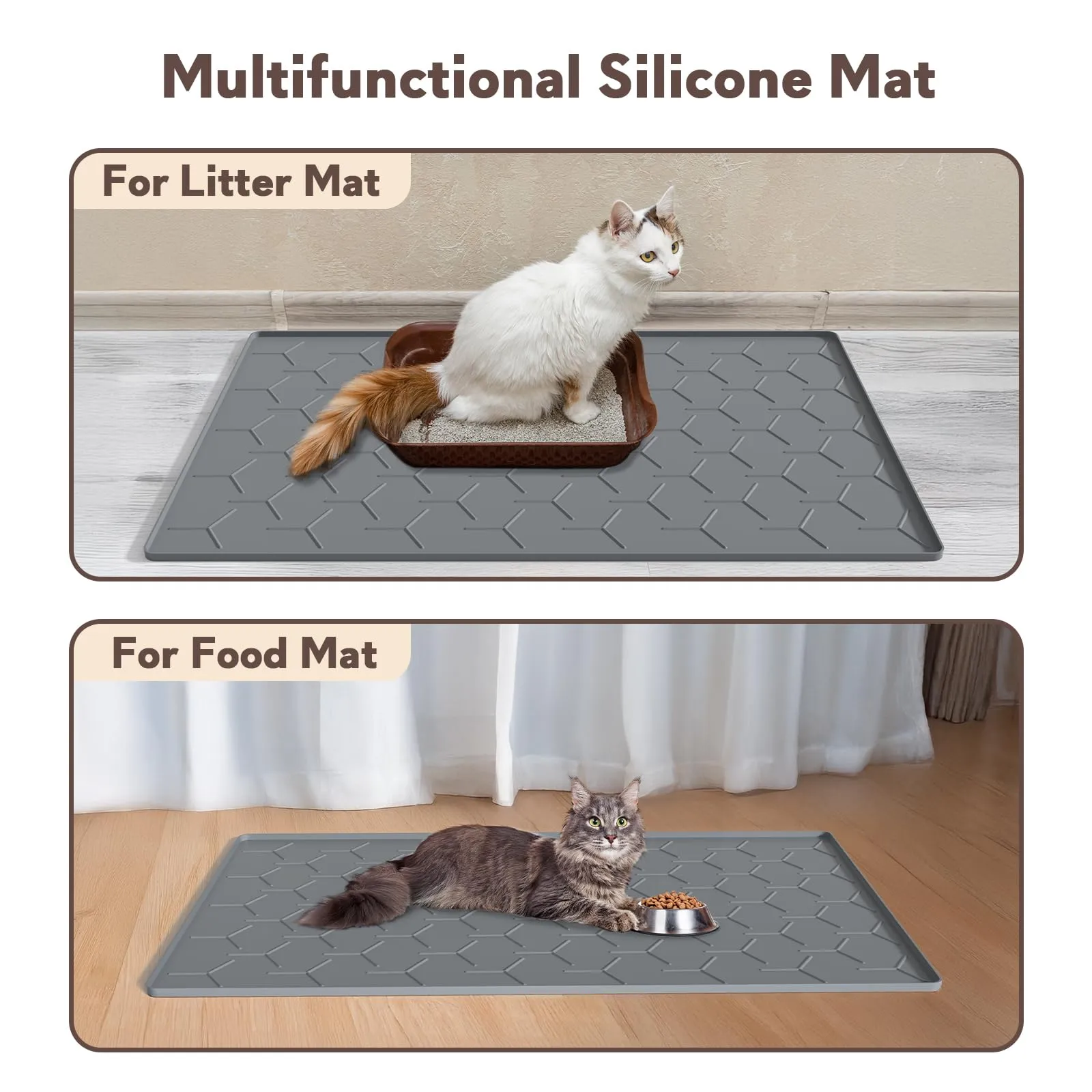 Garoopion Tappetino Lettiera Gatto Silicone, XXL 102x71cm, Grigio Scuro - immagine 6