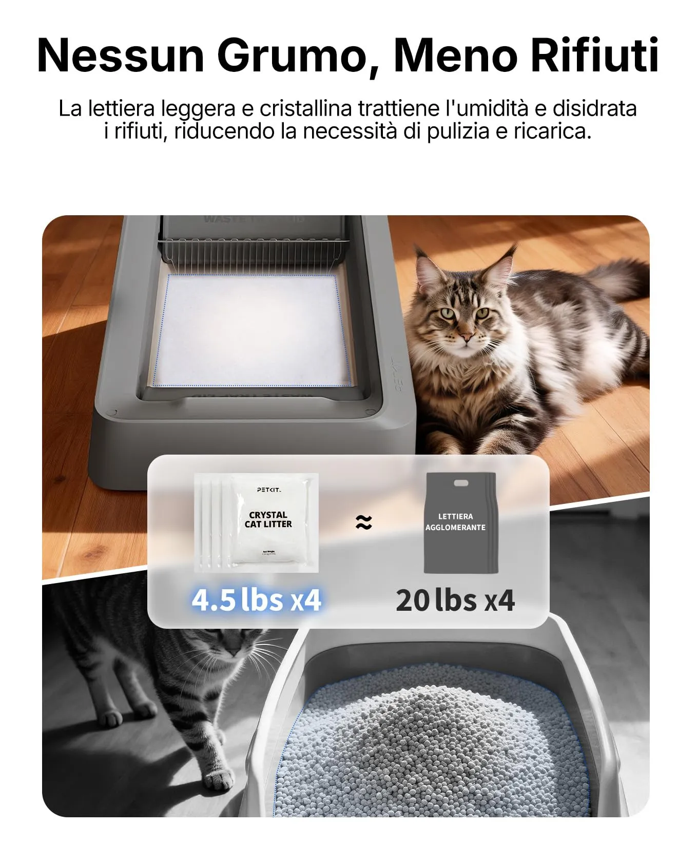 PETKIT Lettiera per Gatti Crystal, Lettiera per Gatti non Agglomerante, Compatibile con PUROBOT CRYSTAL DUO, Eliminazione Multi-odore, Antipolvere, Leggera e Pronta, Ricambio Diretto, 4 Sacchi - immagine 4