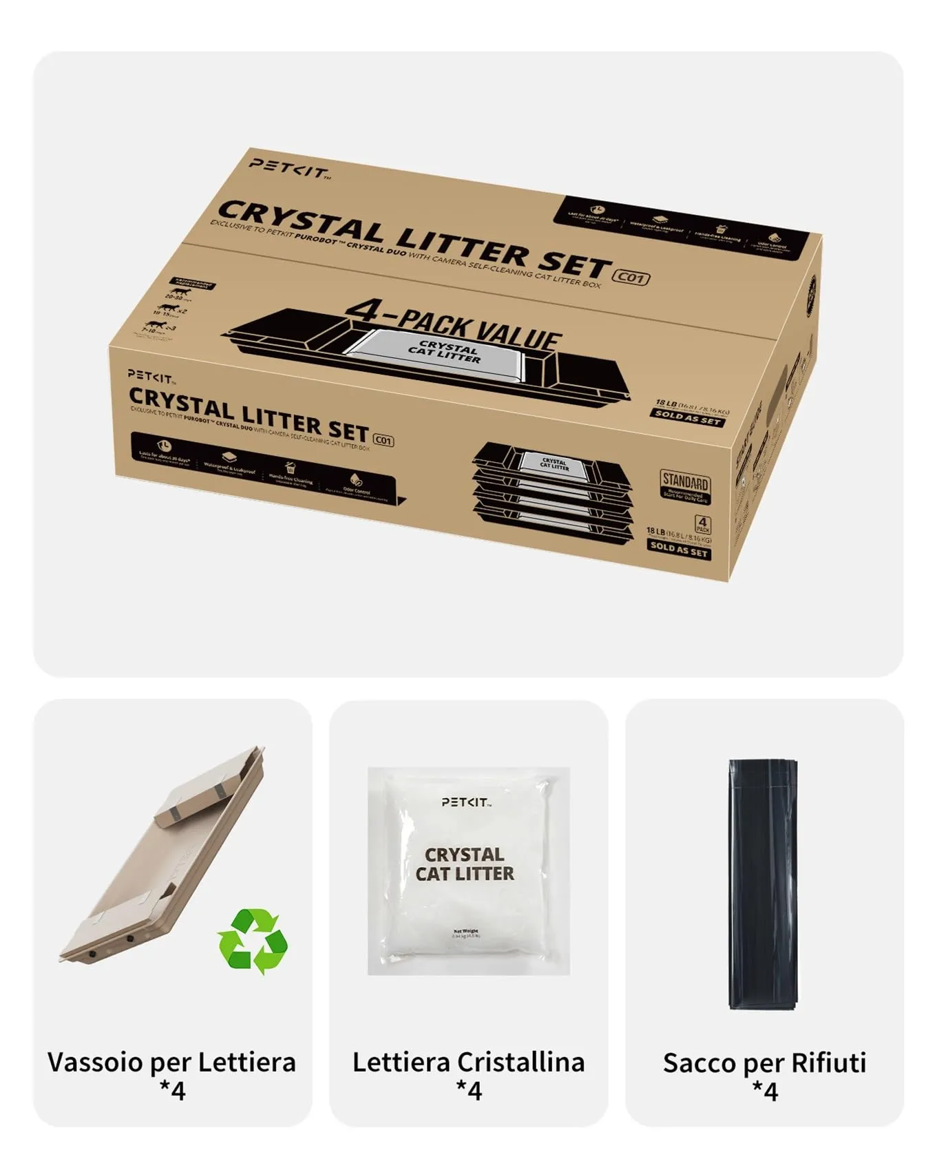 PETKIT Lettiera per Gatti Crystal, Lettiera per Gatti non Agglomerante, Compatibile con PUROBOT CRYSTAL DUO, Eliminazione Multi-odore, Antipolvere, Leggera e Pronta, Ricambio Diretto, 4 Sacchi - immagine 6