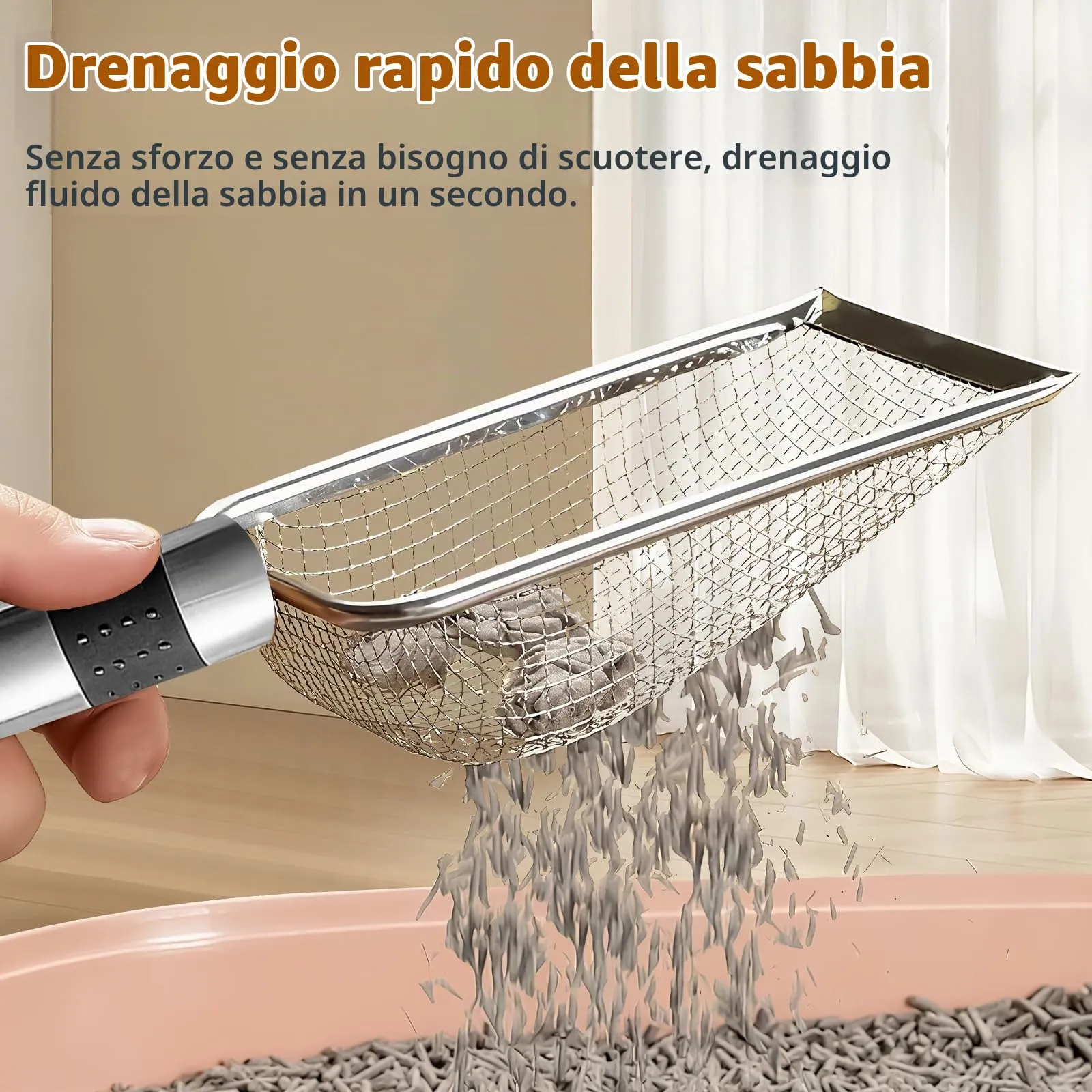 Nokwocy Paletta per lettiera per Gatti, Paletta per lettiera con Manico in Legno, Paletta per lettiera in Metallo a 4mm di porosità, Paletta per lettiera per Gatti (StainlessSteel) - immagine 5