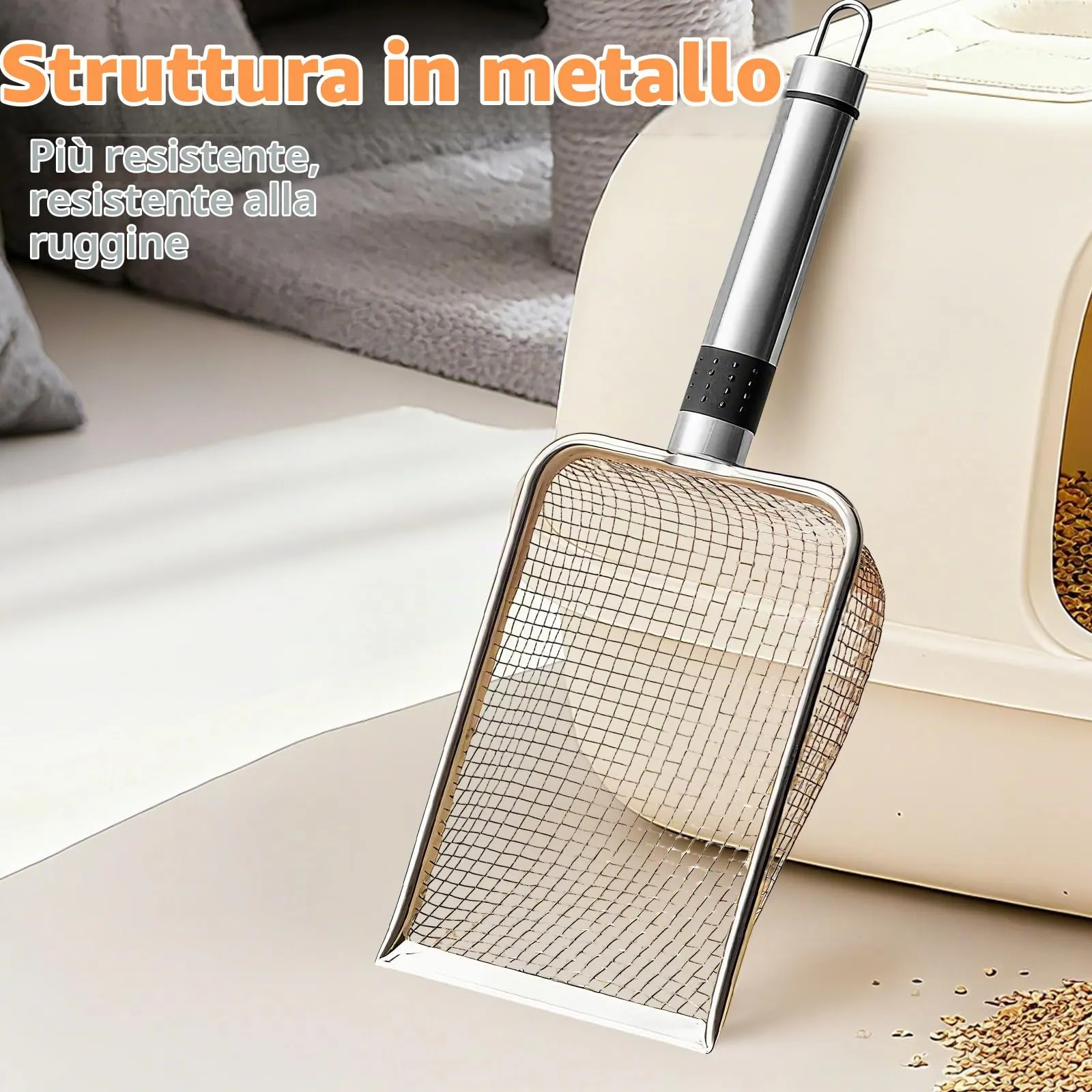 Nokwocy Paletta per lettiera per Gatti, Paletta per lettiera con Manico in Legno, Paletta per lettiera in Metallo a 4mm di porosità, Paletta per lettiera per Gatti (StainlessSteel) - immagine 6