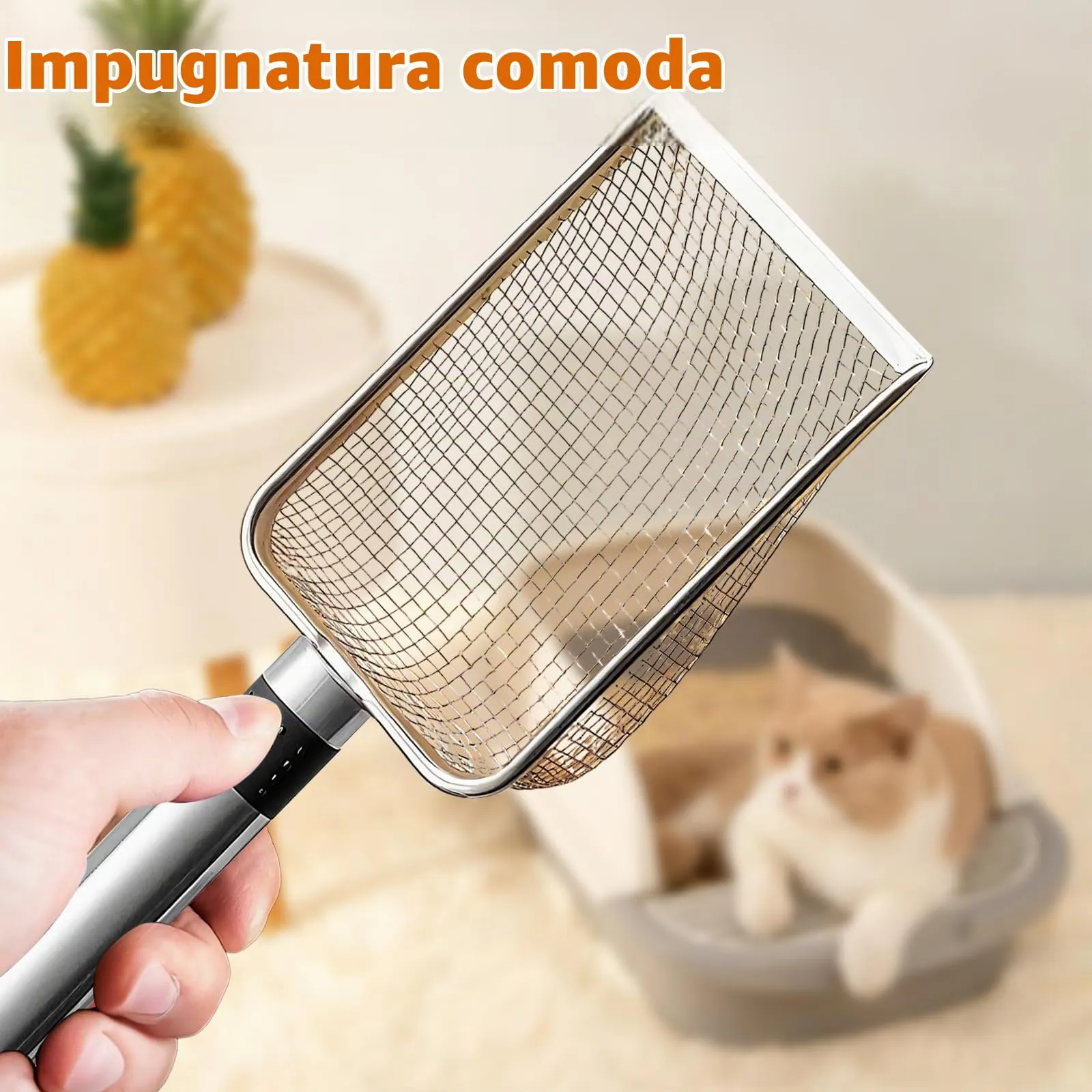 Nokwocy Paletta per lettiera per Gatti, Paletta per lettiera con Manico in Legno, Paletta per lettiera in Metallo a 4mm di porosità, Paletta per lettiera per Gatti (StainlessSteel) - immagine 7