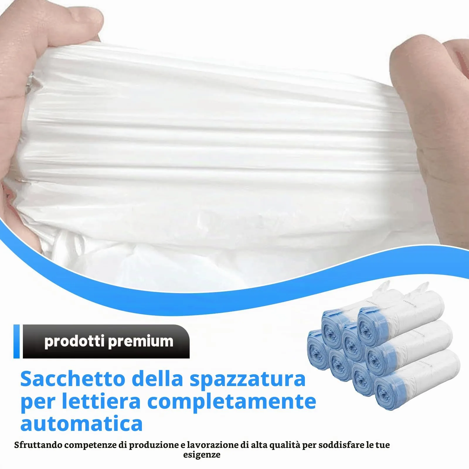 Confezione da 160 sacchetti per immondizia con maniglia per il trasporto: sacchetti per lettiera per gatti impermeabili e autopulenti con cordoni di serraggio | Sacco per lettiera per gatti | Sacco - immagine 3